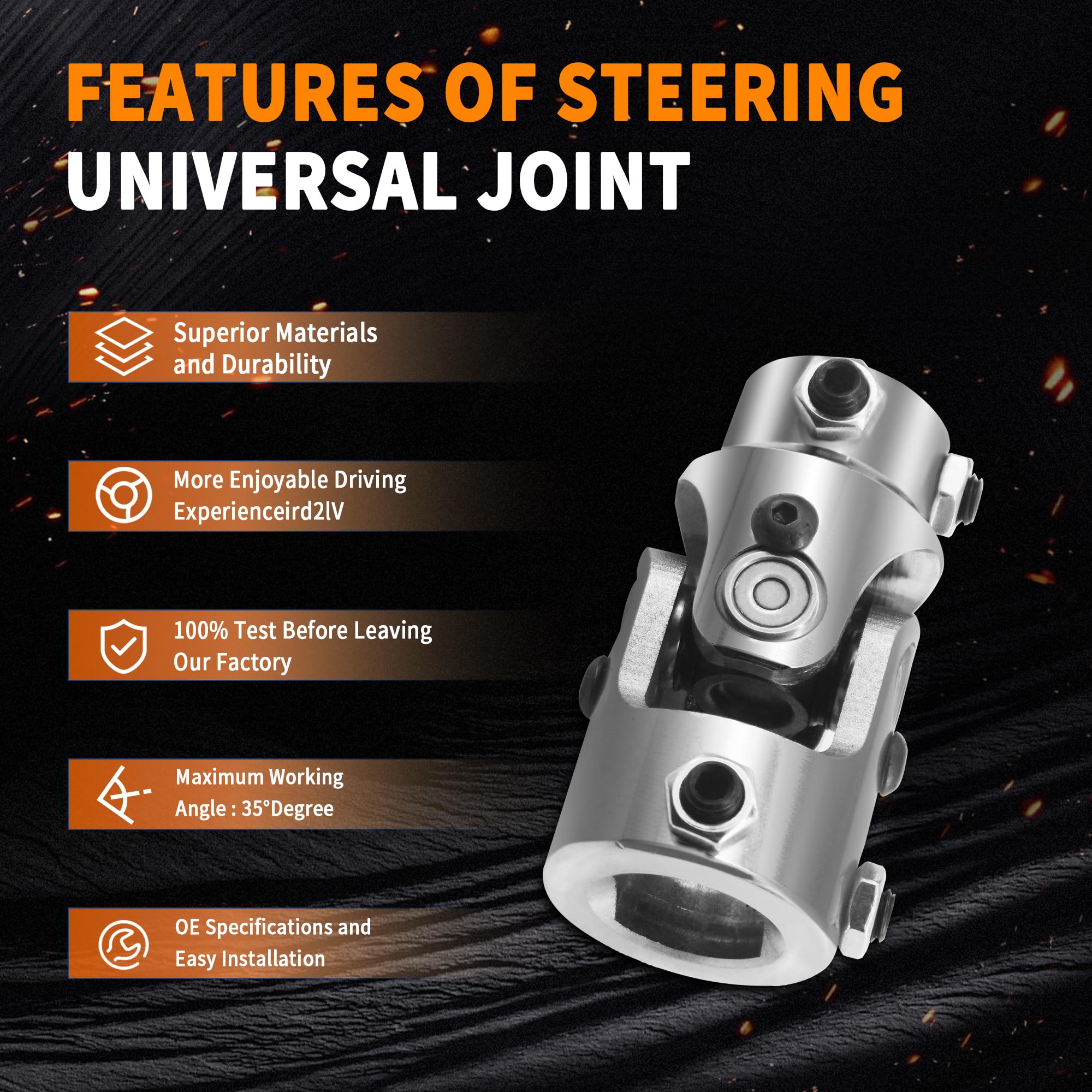 Polished 3/4" DD X 3/4" DD Single Universal Steering Shaft U-Joint – Chrome Finish