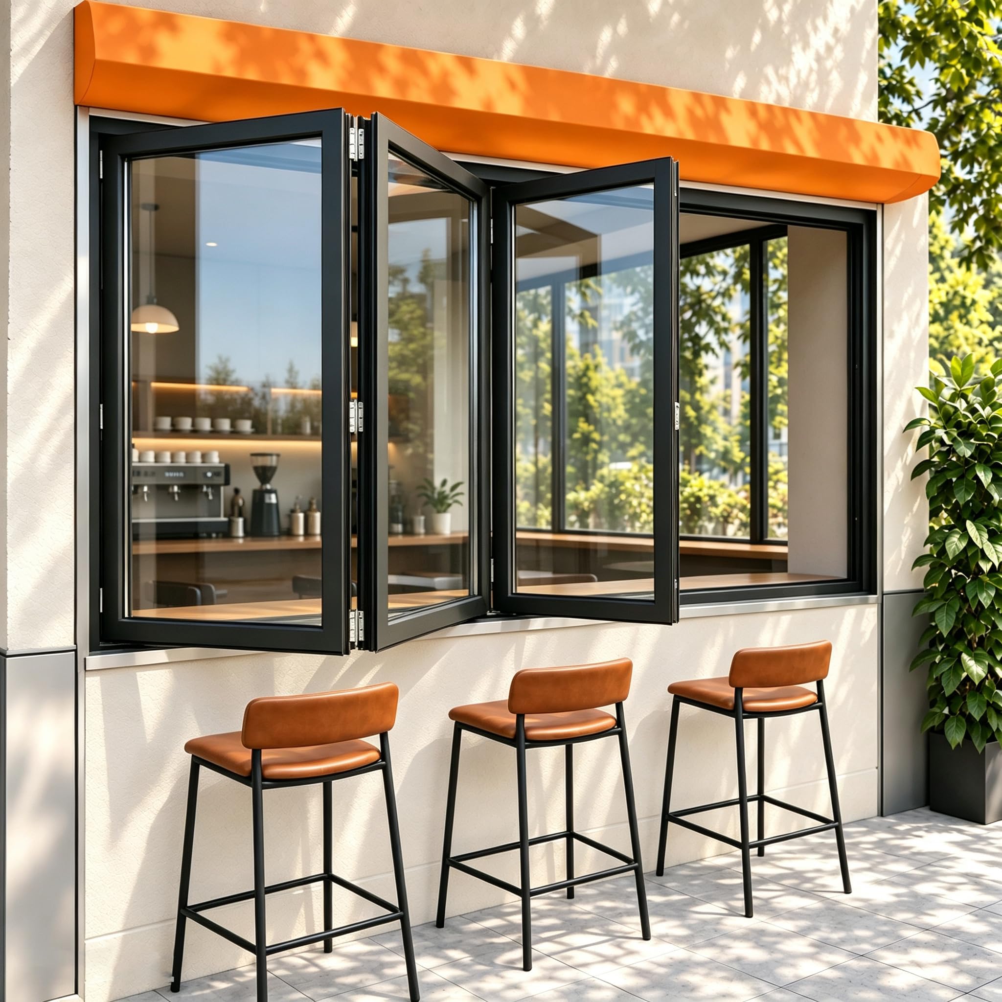 Aluminum Alloy Folding Sliding Window, 3 Panel Horizontal Bifold for Restaurant (78.7 * 59in)