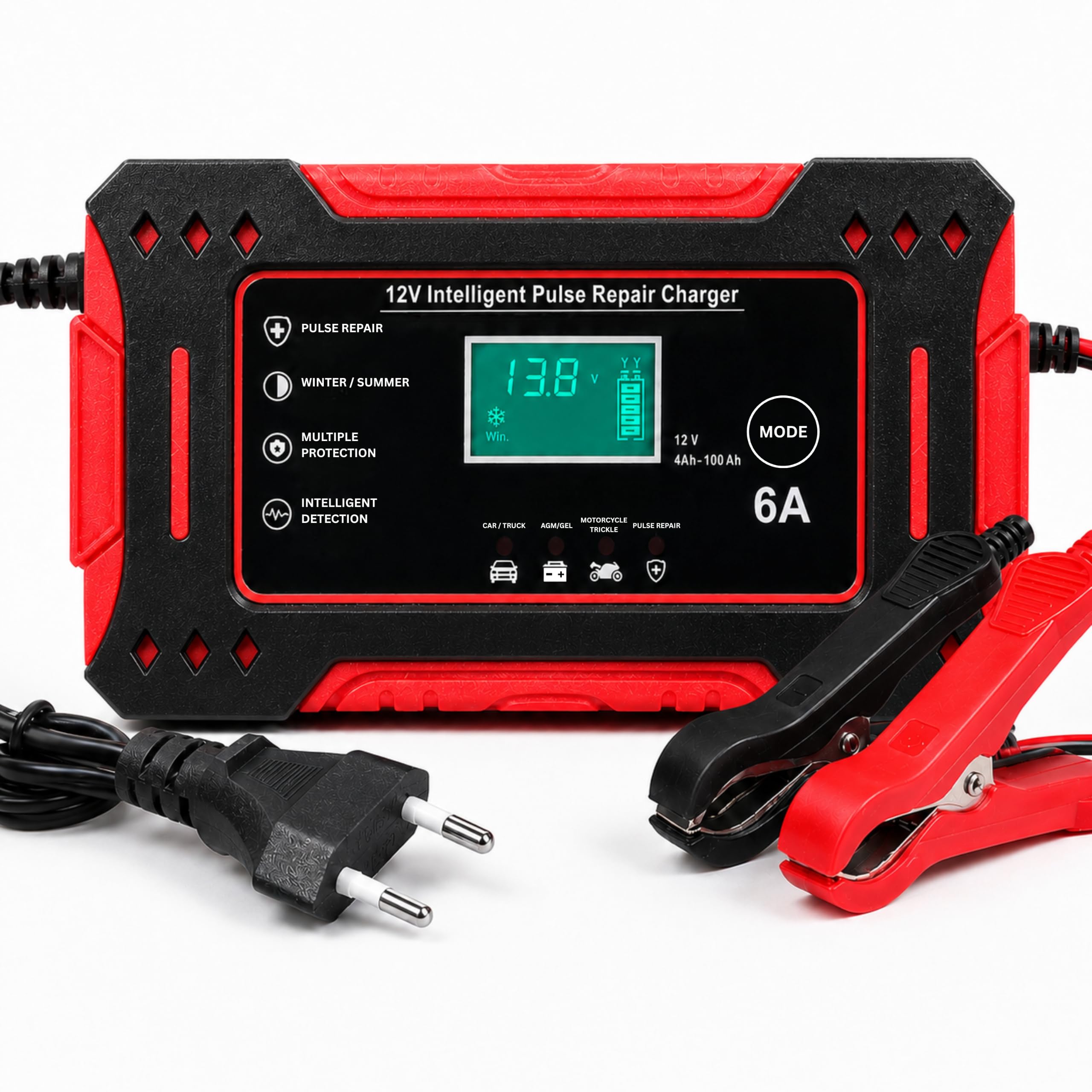 STARWORK 12V 6A Intelligent Car Battery Charger with LCD Display | Automatic Temperature Detection | Pulse Repair | Lead Acid Battery Charger for Car & Bike (12V 2Ah–100Ah)-image-38