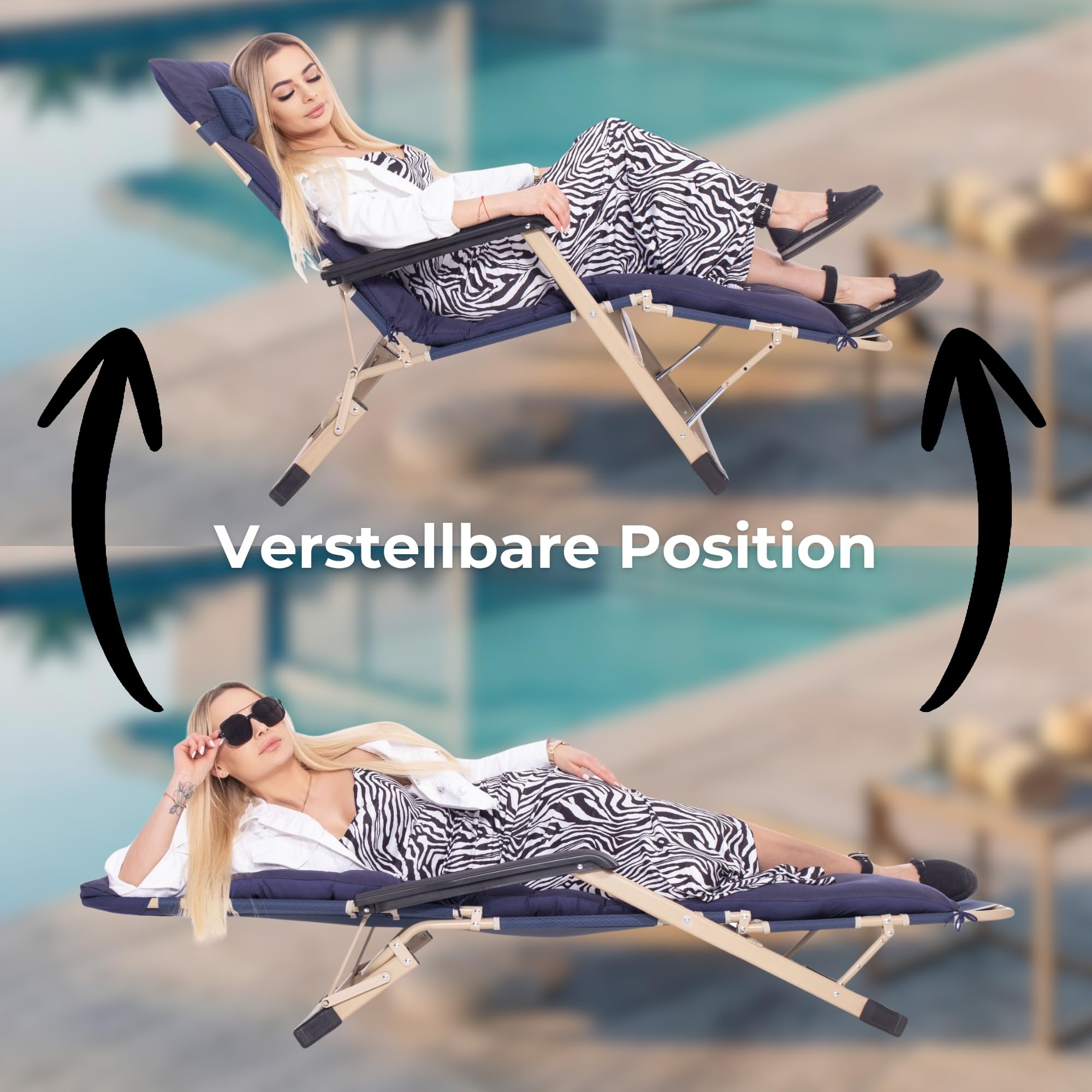 SPRINGOS Gartenliege extra hoch klappbar - Sonnenliege Balkon mit Liegefunktion & Kopfkissen - Relaxsessel Outdoor, Kippliege Garten wetterfest & klappbare Bäderliege - 66 x 137 x 92 cm