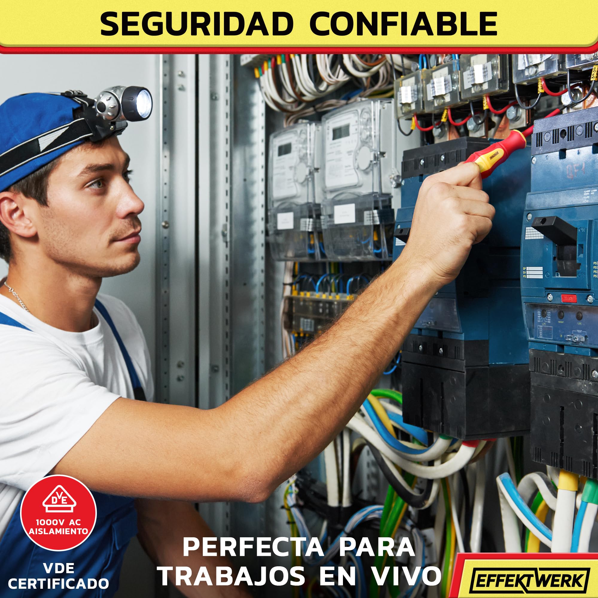 Juego de destornilladores para electricistas de 7 piezas - 4 ranurados, 2 destornilladores Phillips con probador de voltaje - 1000V aislados y probados VDE con puntas magnéticas
