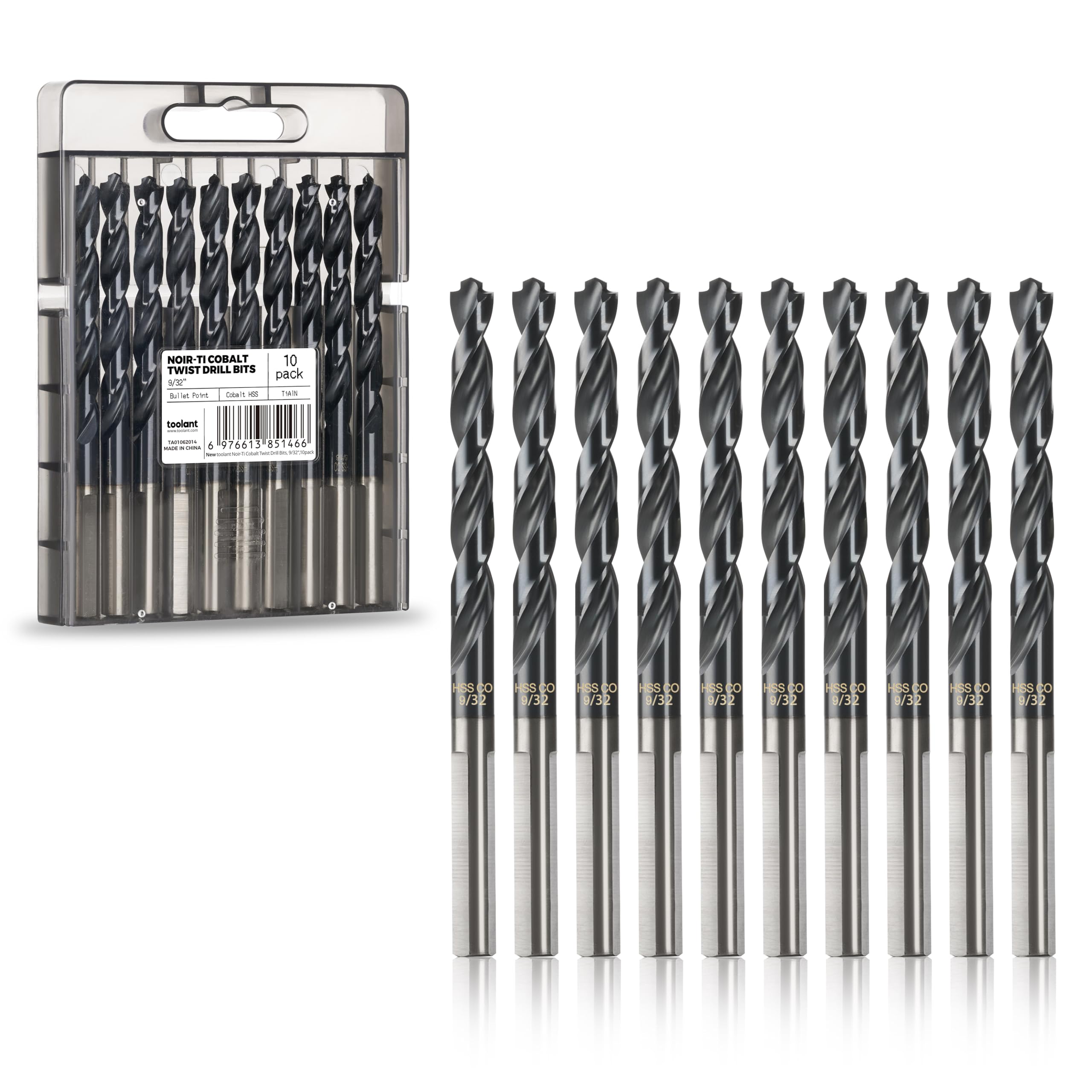 Toolant Set di punte per trapano in cobalto con rivestimento TiAlN, 9/32, 10 pezzi