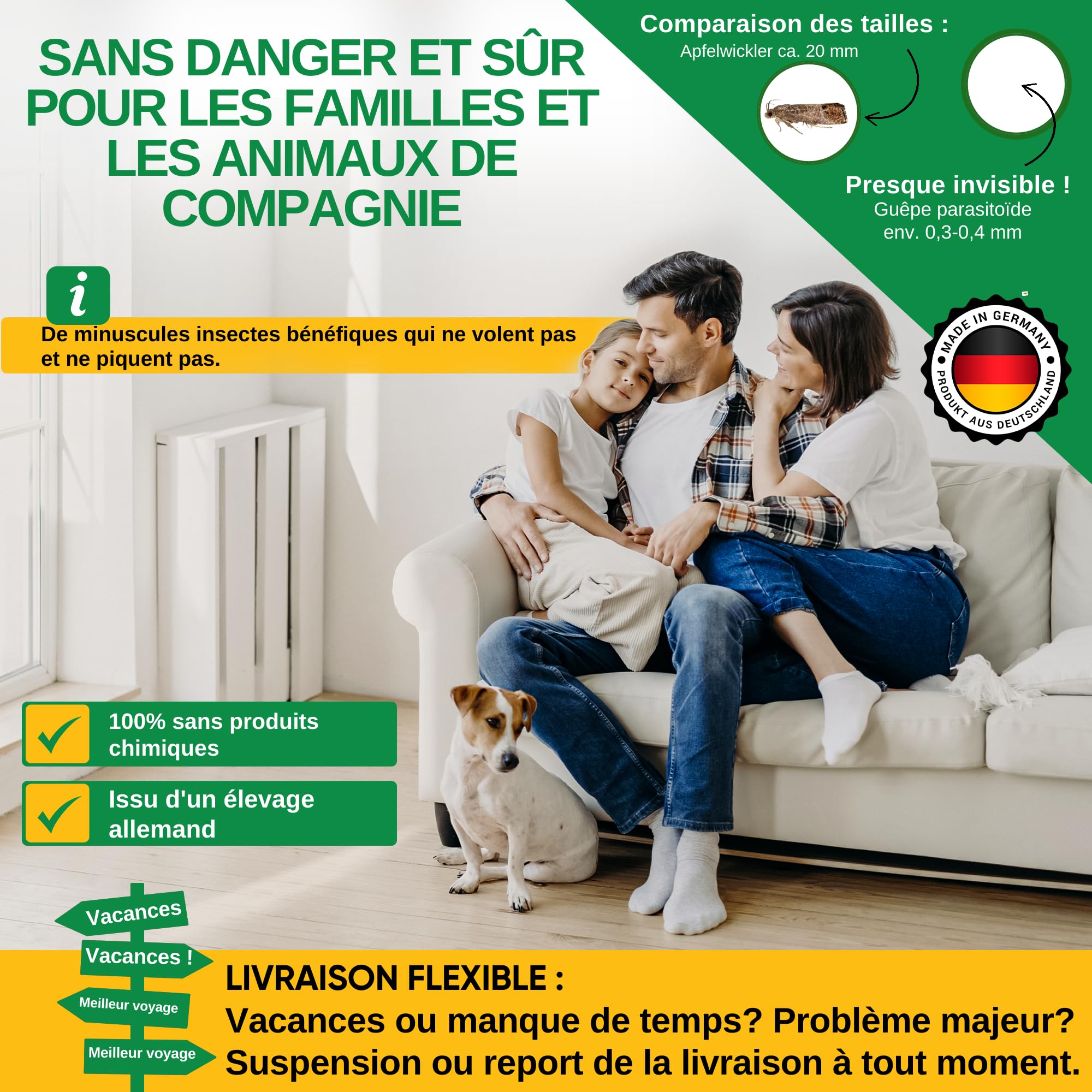 GREEN GUARDIA Guêpes parasites contre les mites alimentaires, 15 cartes par 1 livraison, lutter efficacement et écologiquement contre les mites alimentaires, alternative au piège à mites, spray