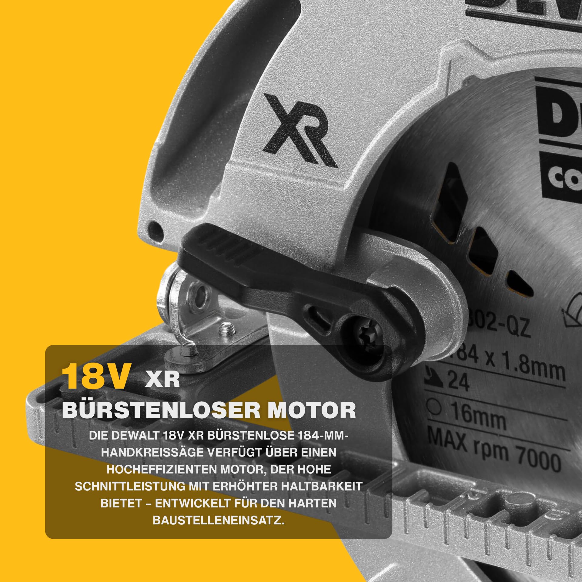 DEWALT XR 18V bürstenlose Kreissäge mit 184-mm-Sägeblatt, 58-mm-Schnitttiefe, LED und TSTAK-Koffer, DCS572NT-XJ
