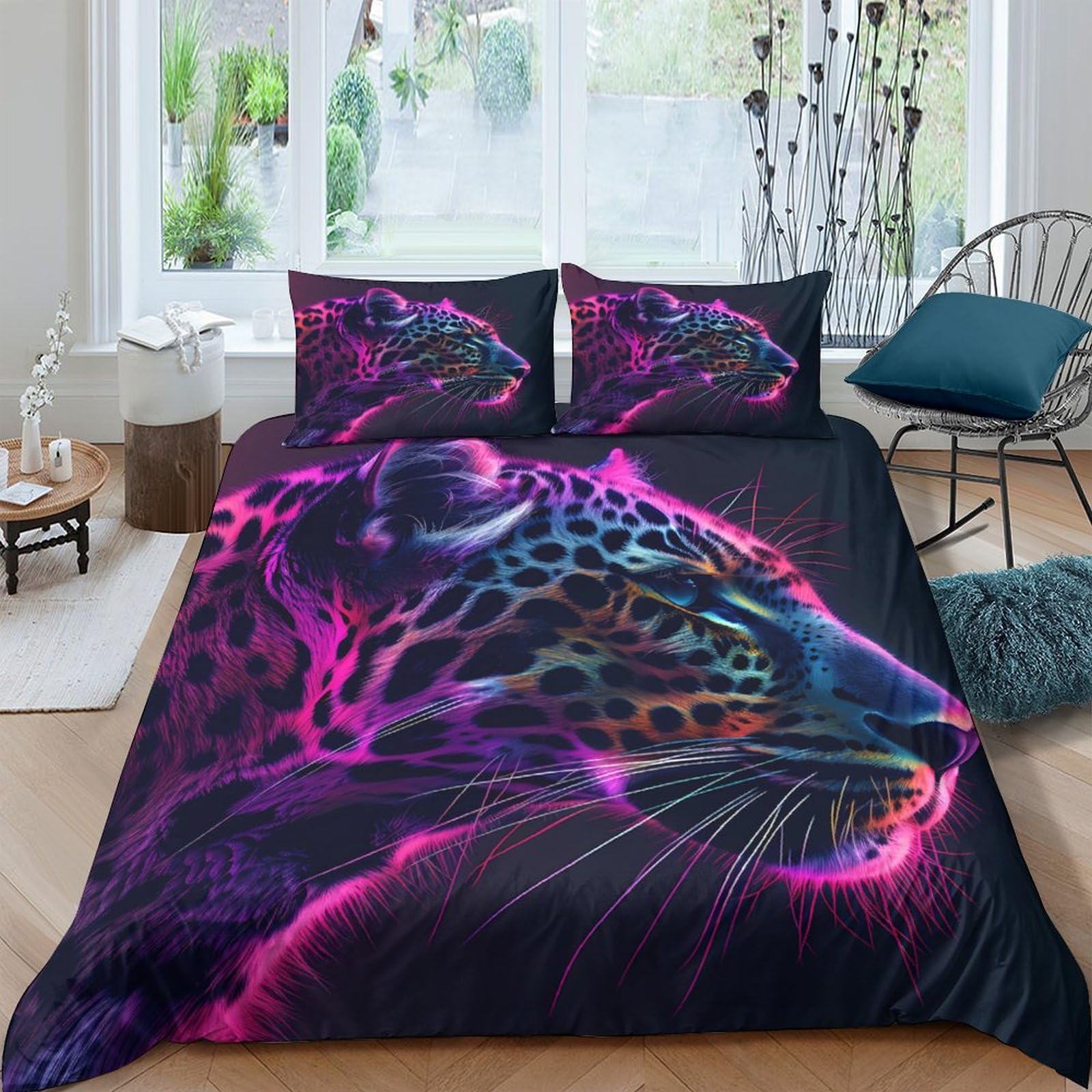 Ctjqhvkz Style-9 3D Printed Neon Leopard Fitted Sheet Microfiber Soft Gradient Panther Bed Cover Decor For Bedroom Dorm Mattress Protection Single（135X200cm）