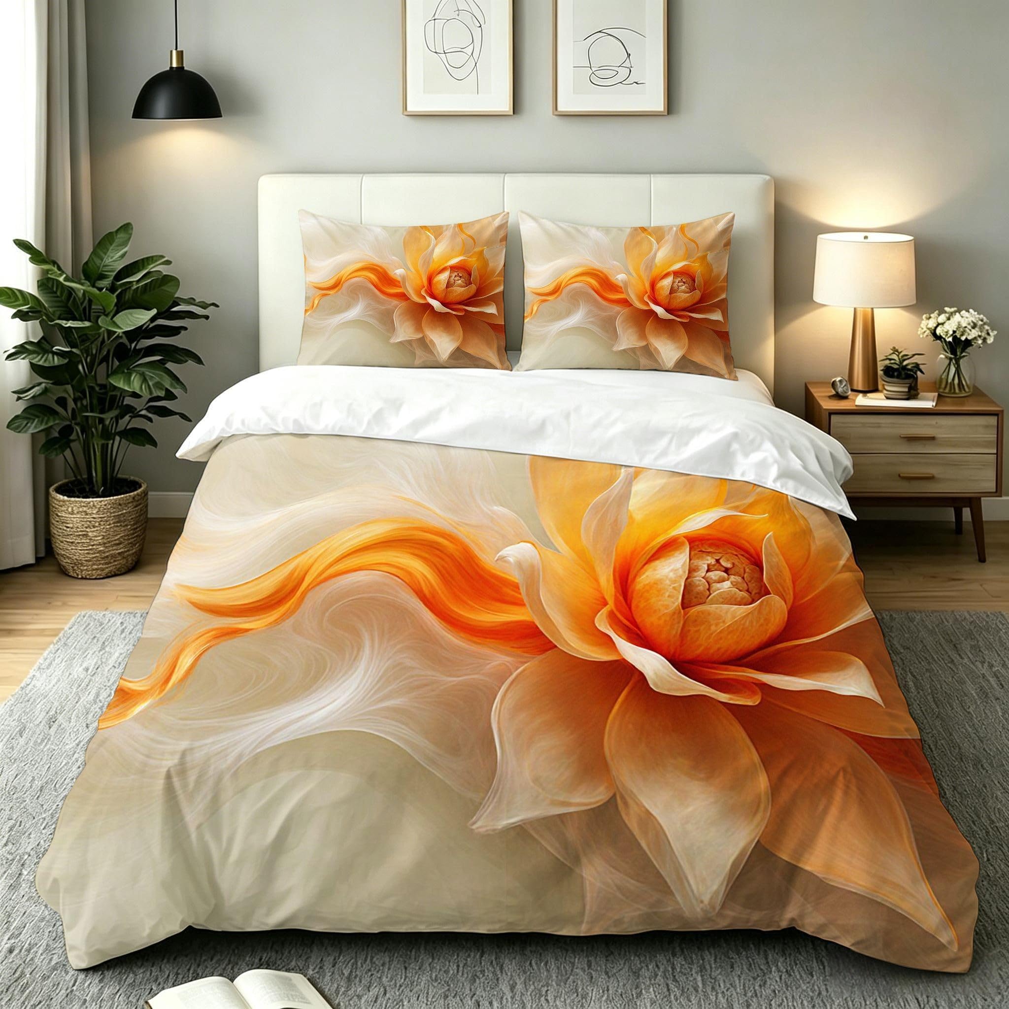 Housse de Couette 140x200 Fleurs Orange pour Illuminer la Chambre des Enfants