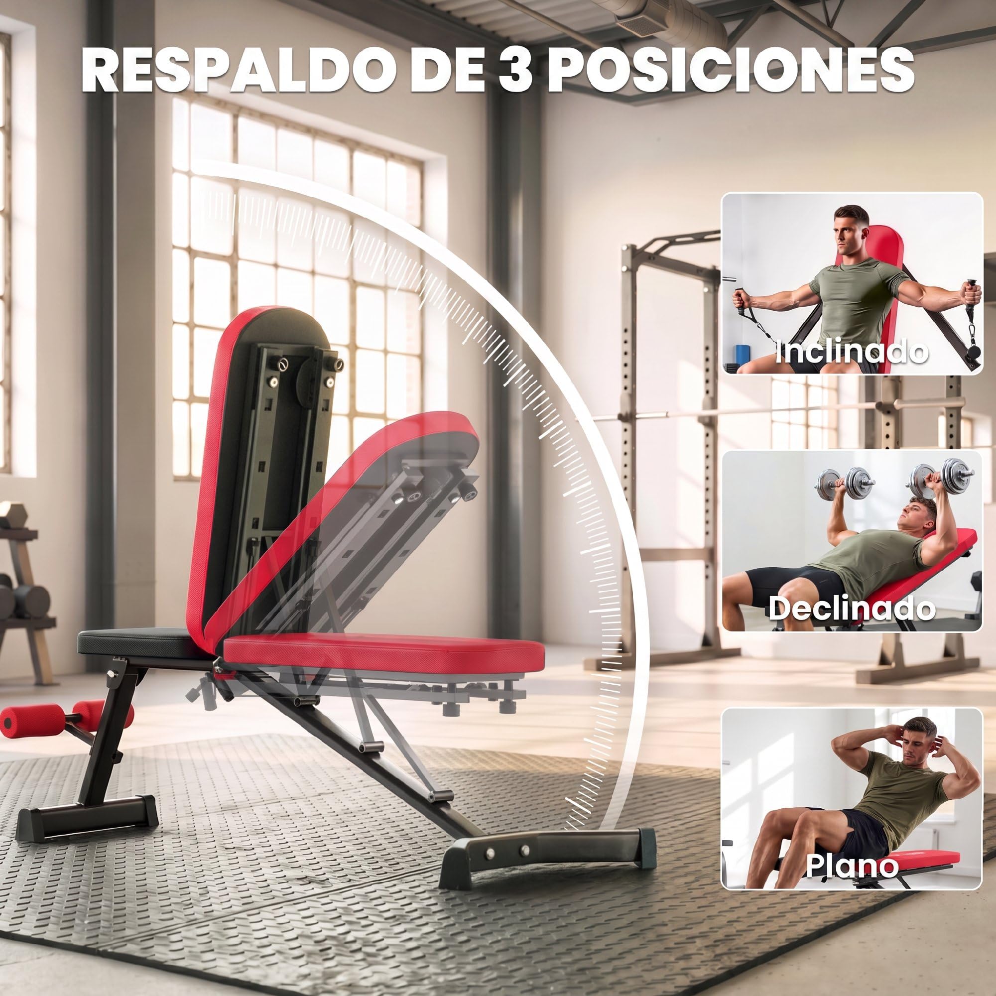 SPORTNOW Banco de Musculación Plegable, Respaldo Ajustable en 3 Niveles