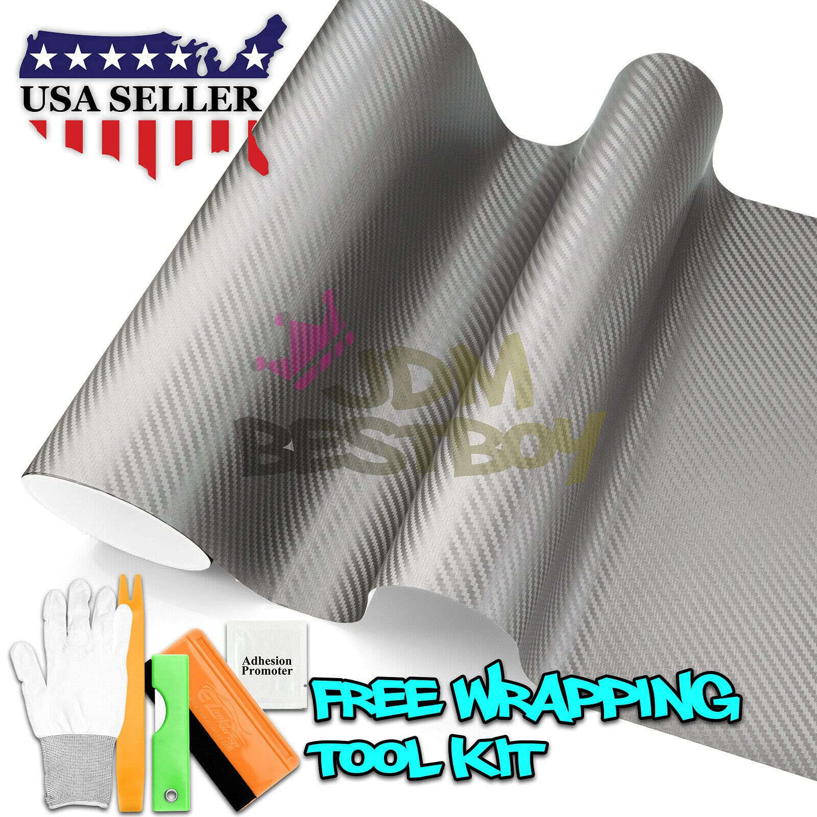Free Tool Kit Gray 3D Carbon Fiber Textured Matte Car Vinyl Wrap Sticker Decal Film Sheet - 24