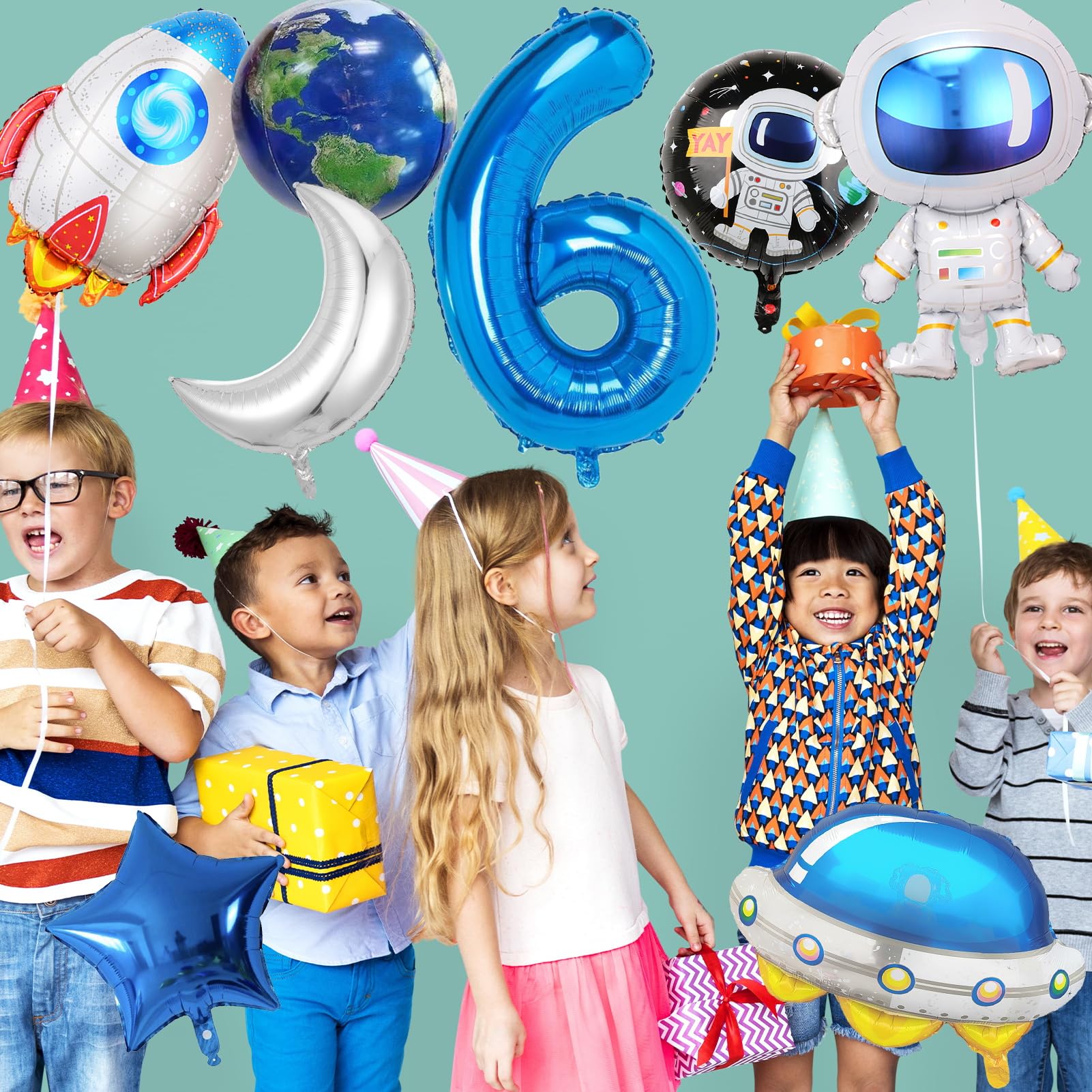 Weltraum Astronaut Folienballons Set – 8 Stück Mit Zahl 5, Raketen, Sternen & Mond, Für Kindergeburtstage & Partys