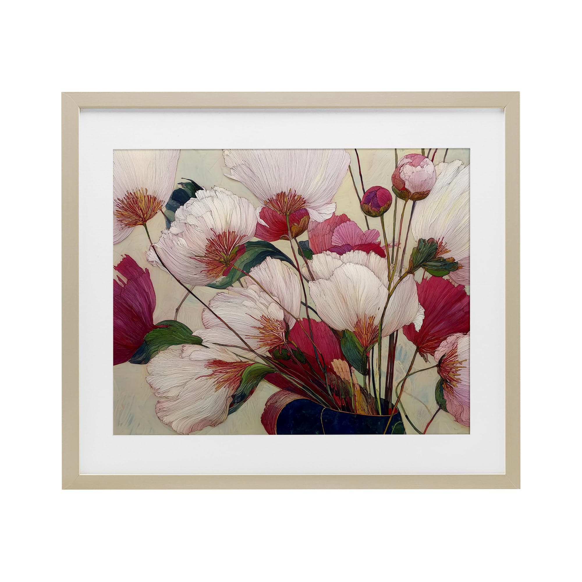 'Lush Haiku Pink & White Flowers'| Framed Print Under Glass