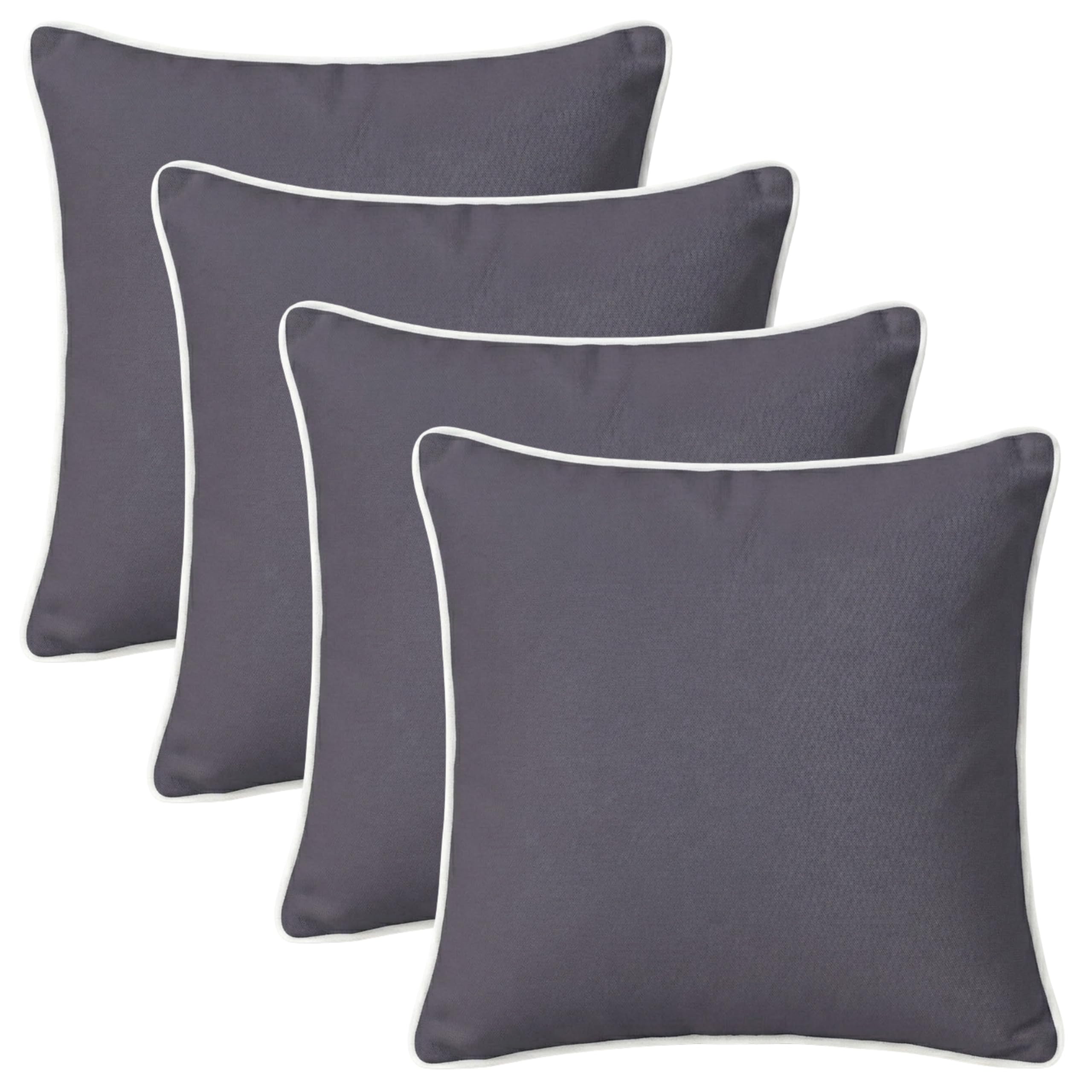 Decorative Cushion Covers Pack of 4 (Grey With White Piping, 40L x 40W)