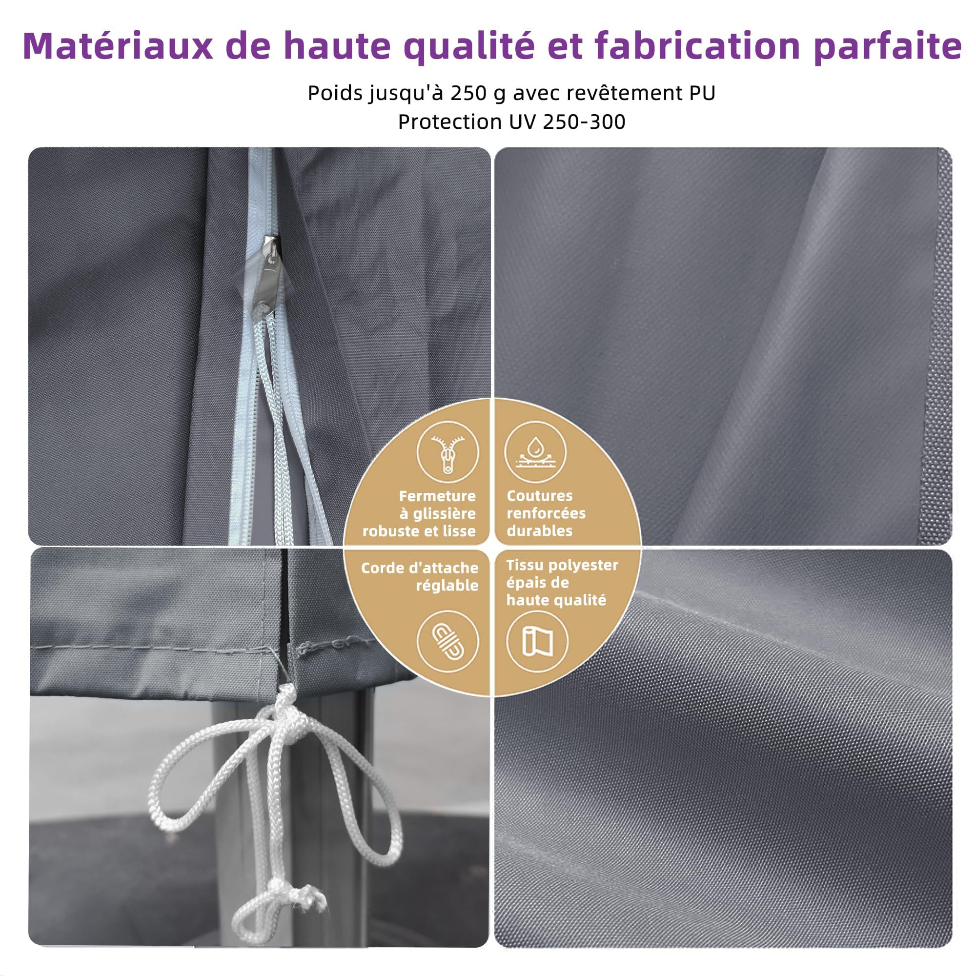 PURPLE LEAF Copertina ombrellone da giardino UV resistente con cerniera e bastone
