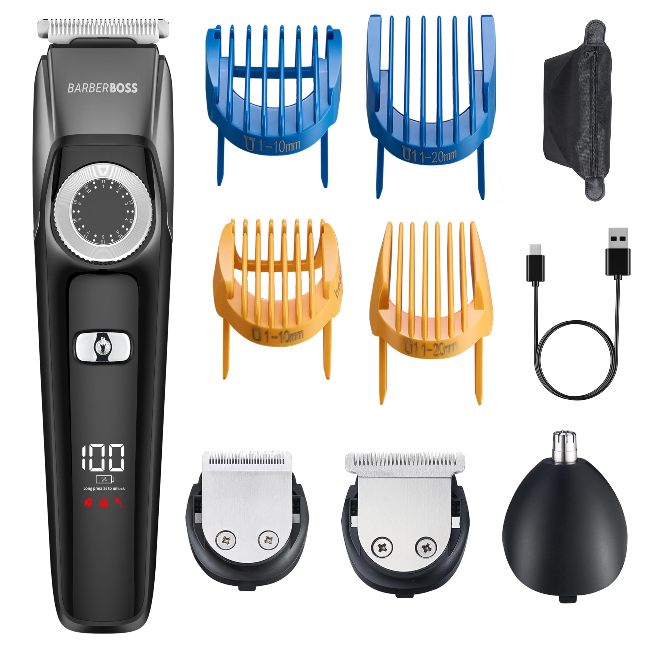 BarberBoss 3-in-1 Men’s Beard Trimmer, Hair Clippers for Men, Cordless Waterproof Grooming Kit, Nose & Ear Trimmer, Professional Groomer Men