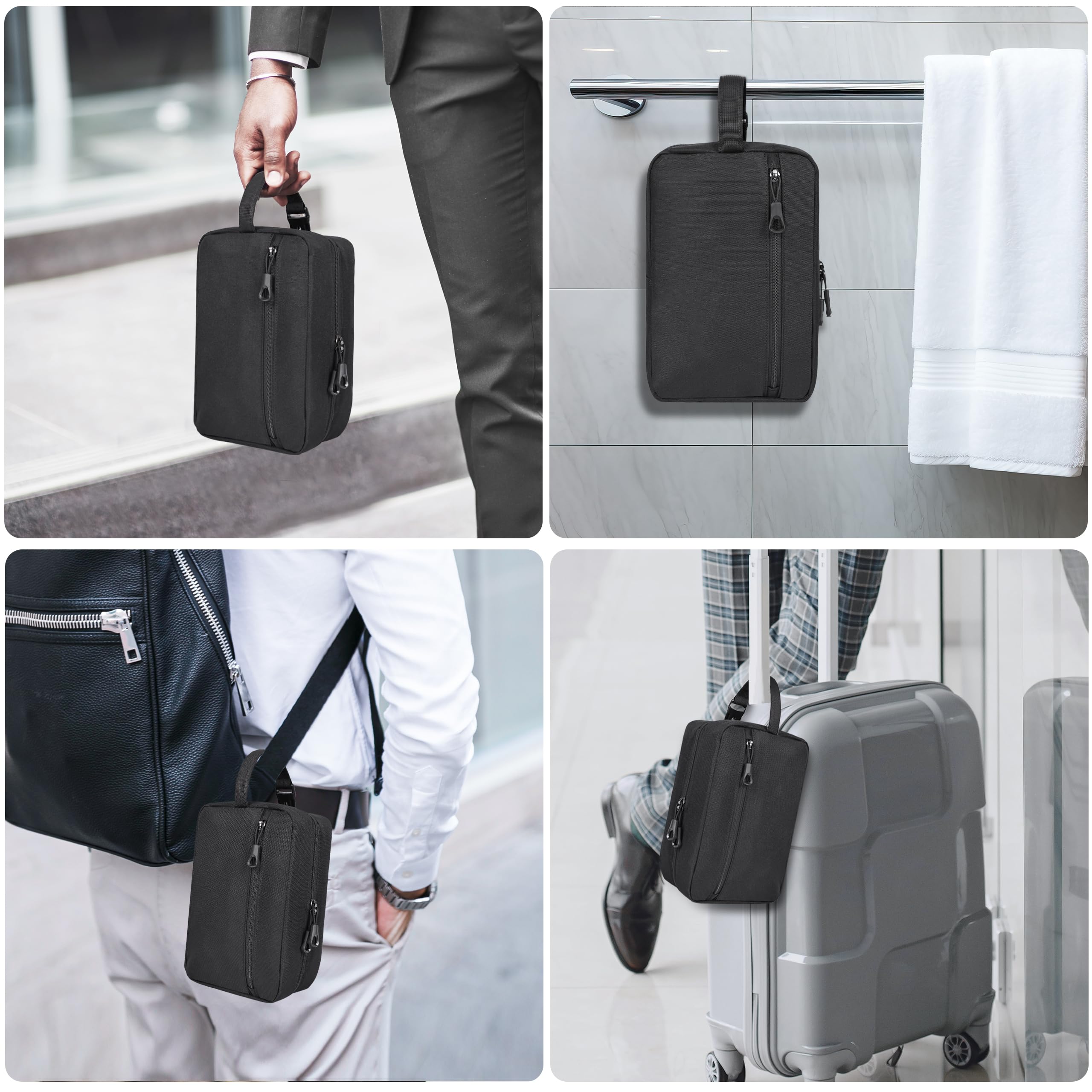 HILOMON Neceser para hombre, con cremalleras YKK, para colgar en el baño, ducha, con gancho giratorio de metal XXL, gran comparación, impermeable para accesorios de viaje, Negro -, 10.6x6.7x4.3,