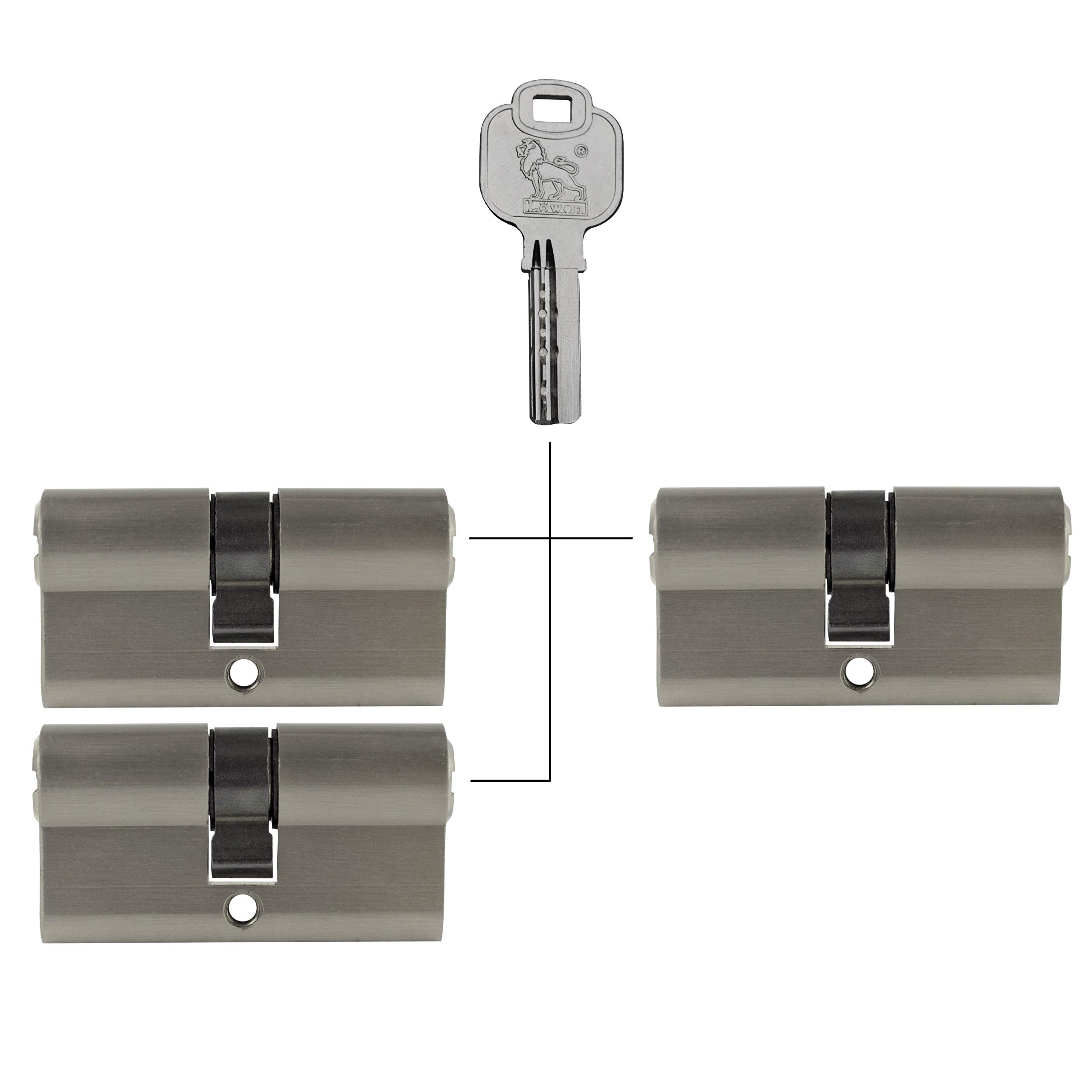 3 serrures cylindriques à fermeture identique 60 mm PZ 30 x 30 cm avec 15 clés