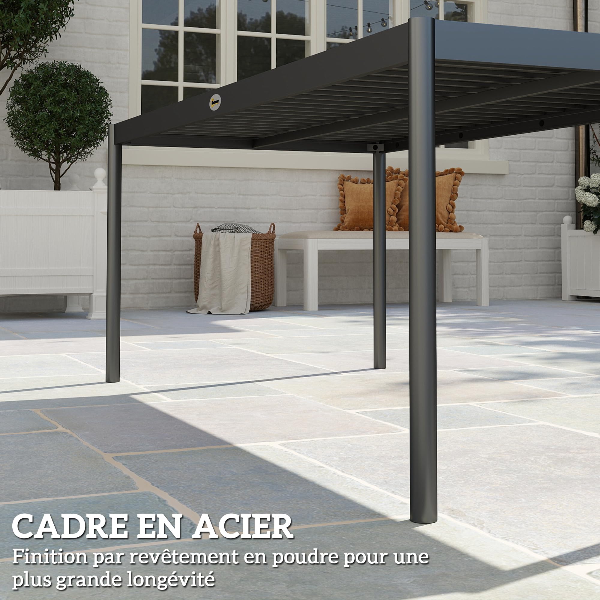 Outsunny Table à Manger de Jardin en Acier pour 8 Personnes, Plateau à Lattes Rectangulaire, Anti-Rouille, Gris Foncé