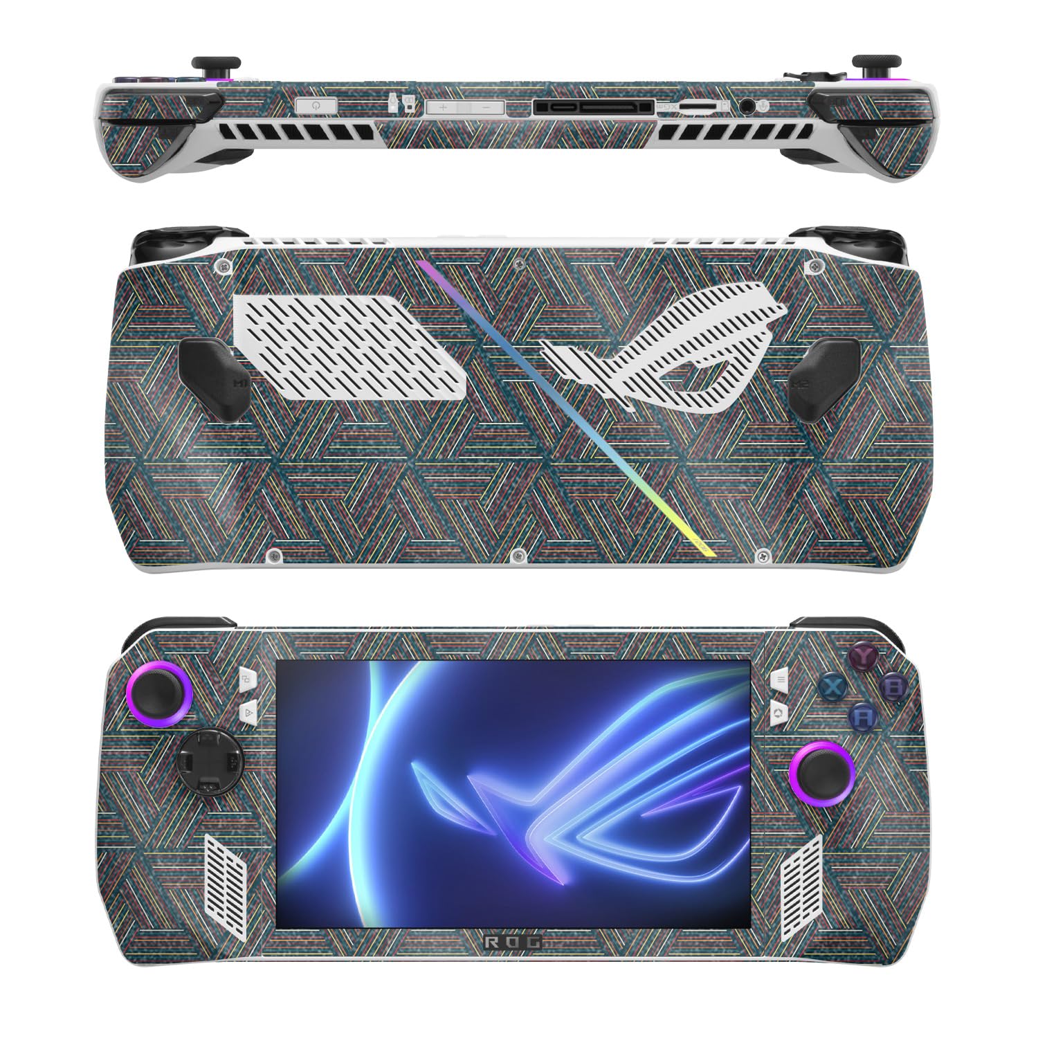 MightySkins Glossy Glitter Skin Compatible with Asus ROG Ally - Triangle Stripes | Protective, Durable High-Gloss Glitter Finish | Easy to Apply