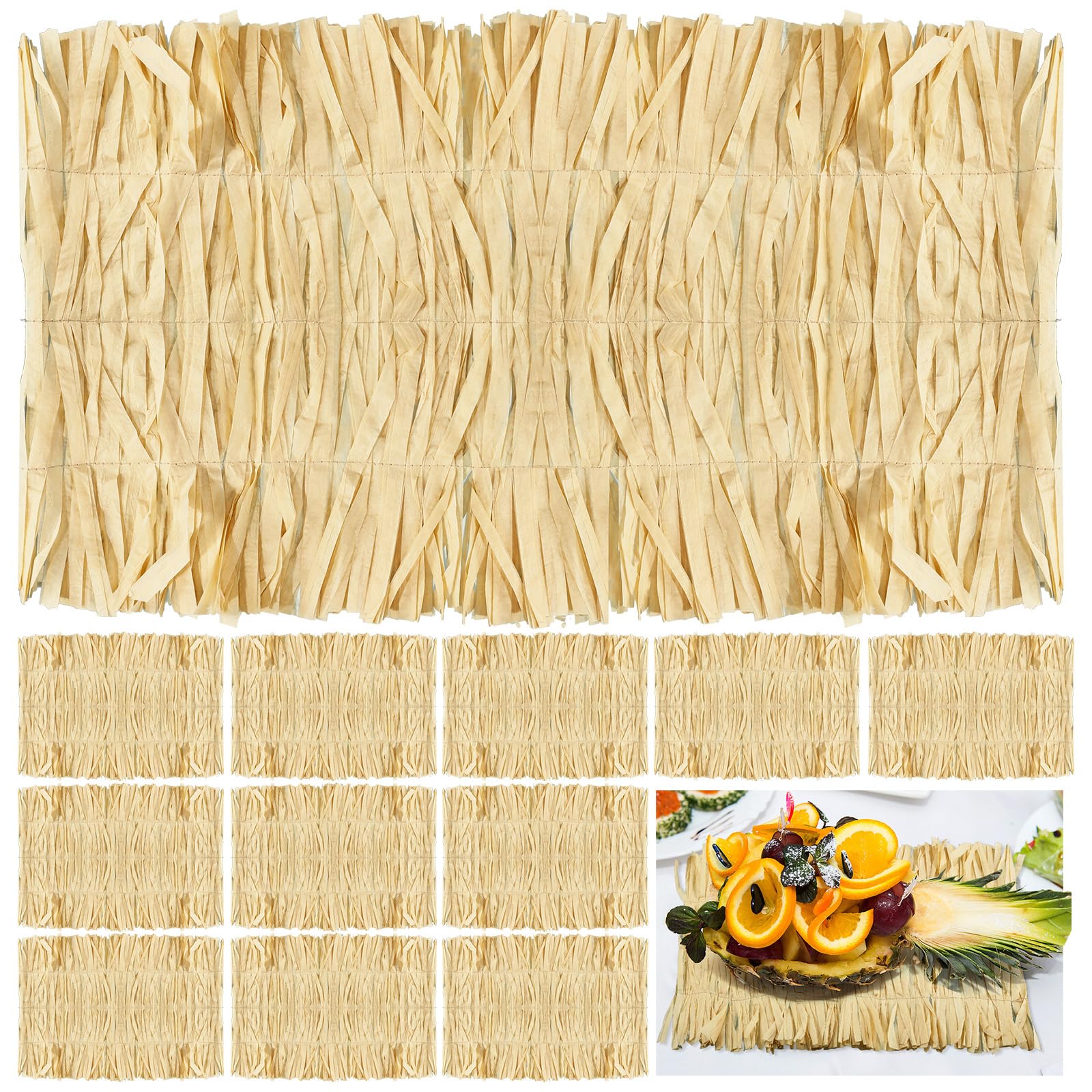 Luau - Juego de 12 manteles individuales rectangulares de 17 x 11 pulgadas, manteles individuales de hierba de rafia, a granel para verano, tropical, hawaiano, bohemio, fiesta, suministros