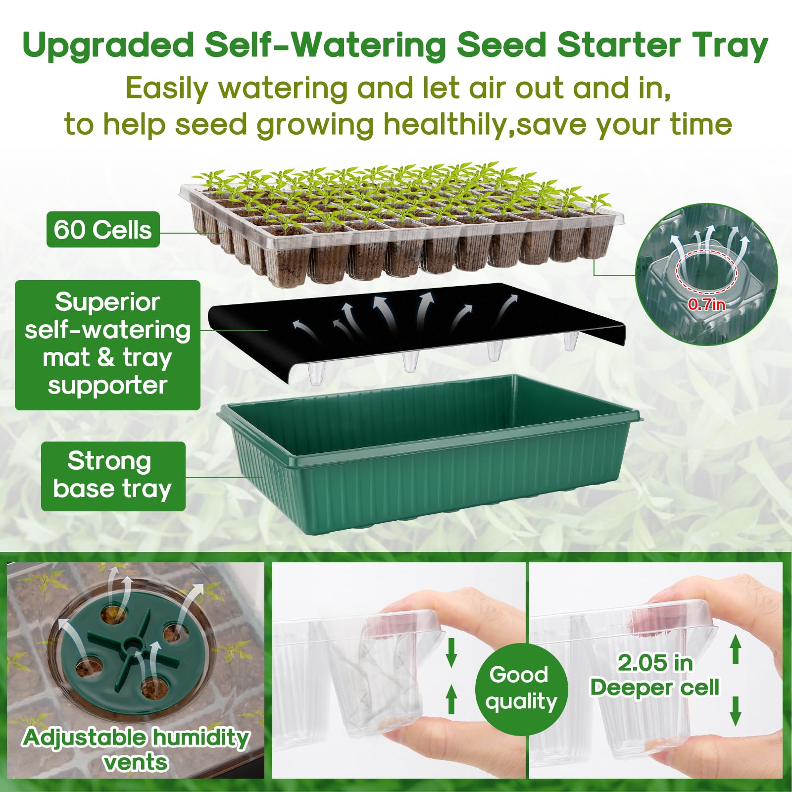 BlumWay Kit de démarrage de semences auto-arrosant avec lumière de croissance et dôme d'humidité, lumière de croissance 3 couleurs, plateau de semis de plantes à 120 cellules, plateaux de germination
