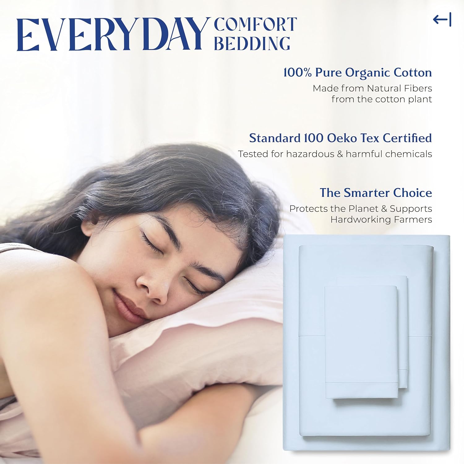 Mayfair Linen 100% Organic Cotton Sheets Twin XL Size - 3 PC Organic Cotton Percale Sheets Twin XL Set (Light Blue), Soft, Crisp, Cooling Bedsheets, 16" Deep Pocket Hotel Bedding - GOTS Certified - Image 5