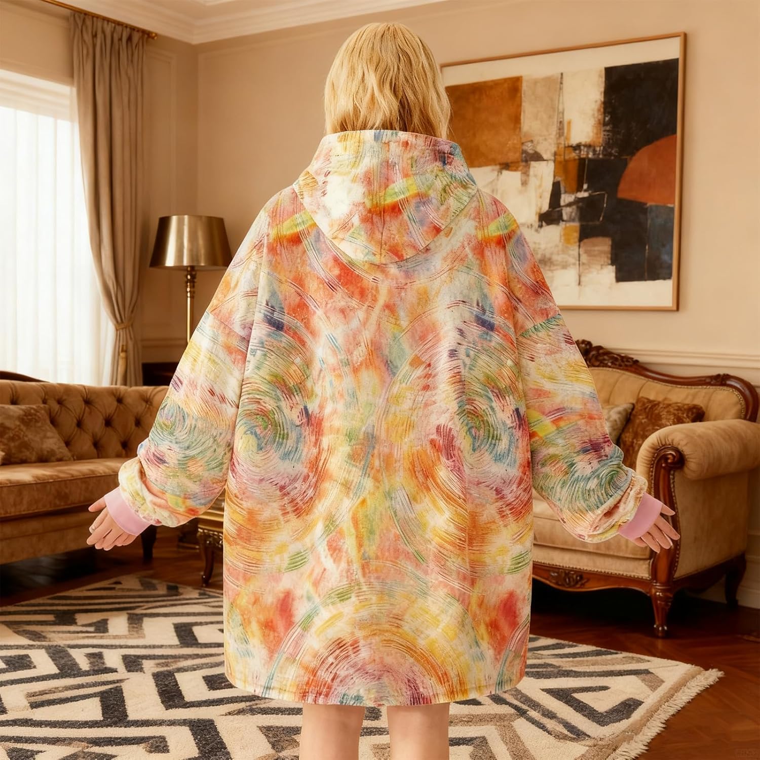 Wearable Blanket Hoodie with Pocket Soft Oversized Fleece Hooded Sweatshirt, Warm Loungewear for Women & Men - Image 2