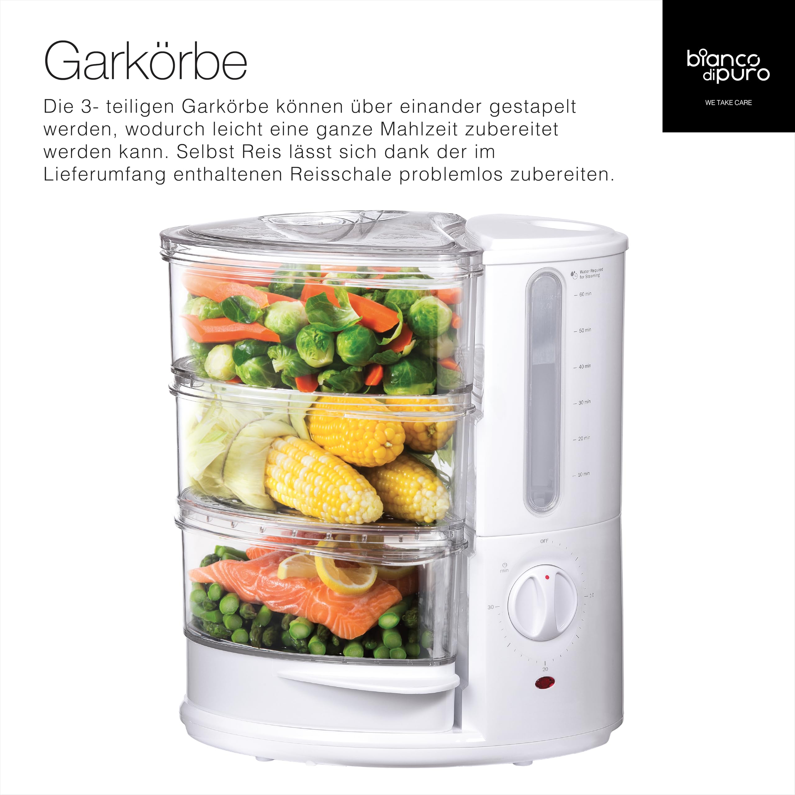 bianco di puro Dampfgarer Rapido 9L Edelstahl STRIX-Dampftechnologie 30 Minuten Timer Auto-Stopp BPA Free