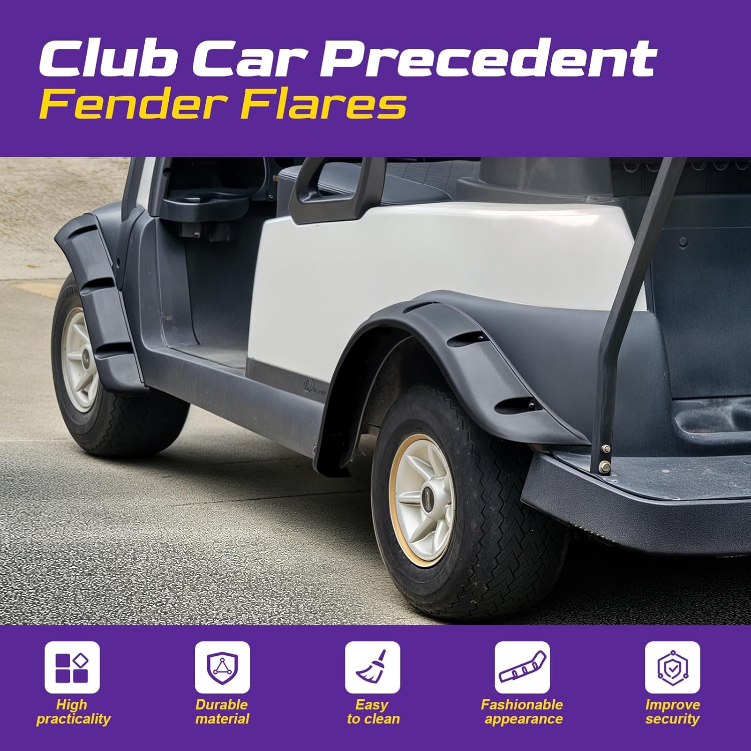 Club Car Precedent Fender Flares, Golf Cart Front and Rear Fender Flares for Club Car Precedent 2004-UP Gas/Electric Models, Impact-Resistant Golf Cart Standard Fender Flare with Self Tapping Screws