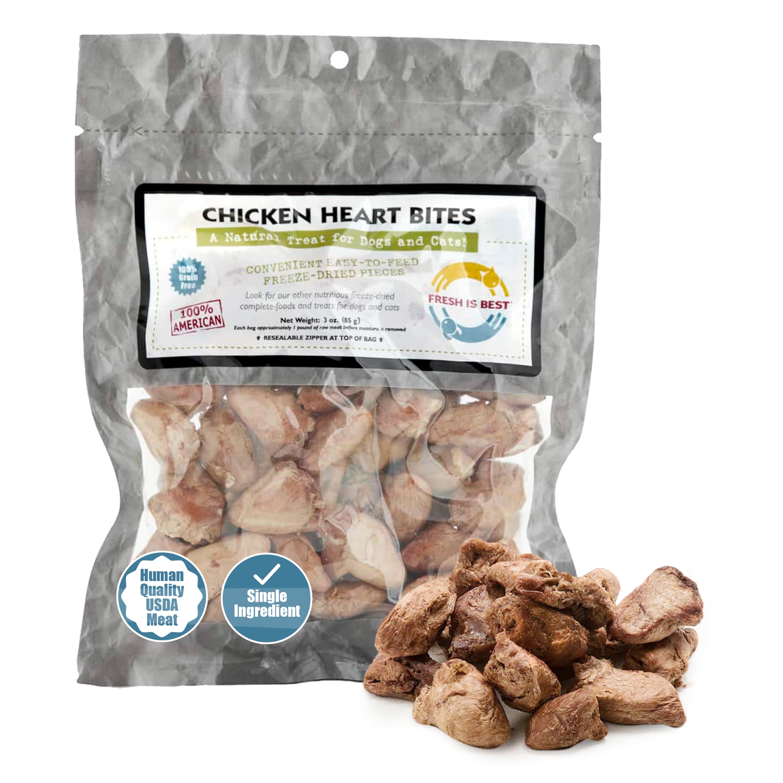 Freeze Dried Raw Whole Chicken Heart Treats for Dogs/Cats , 3 Oz,Adult