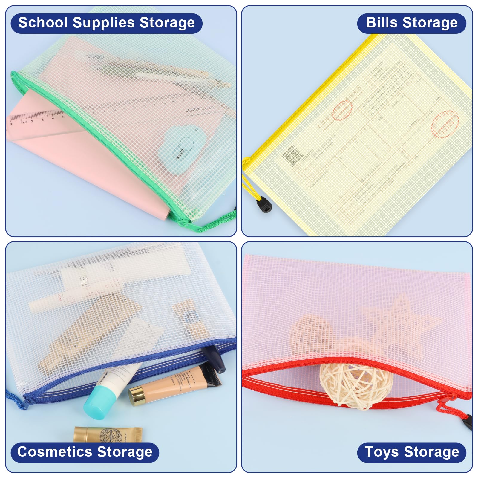 25 Piezas Bolsas de Documentos A4+A5+A6, Bolsas para Puzzles, Bolsa de Archivo de Cremallera Impermeable, Carpetas para Archivo de Plástico con Malla, Para Documentos, Cosméticos y Accesorios de Viaje