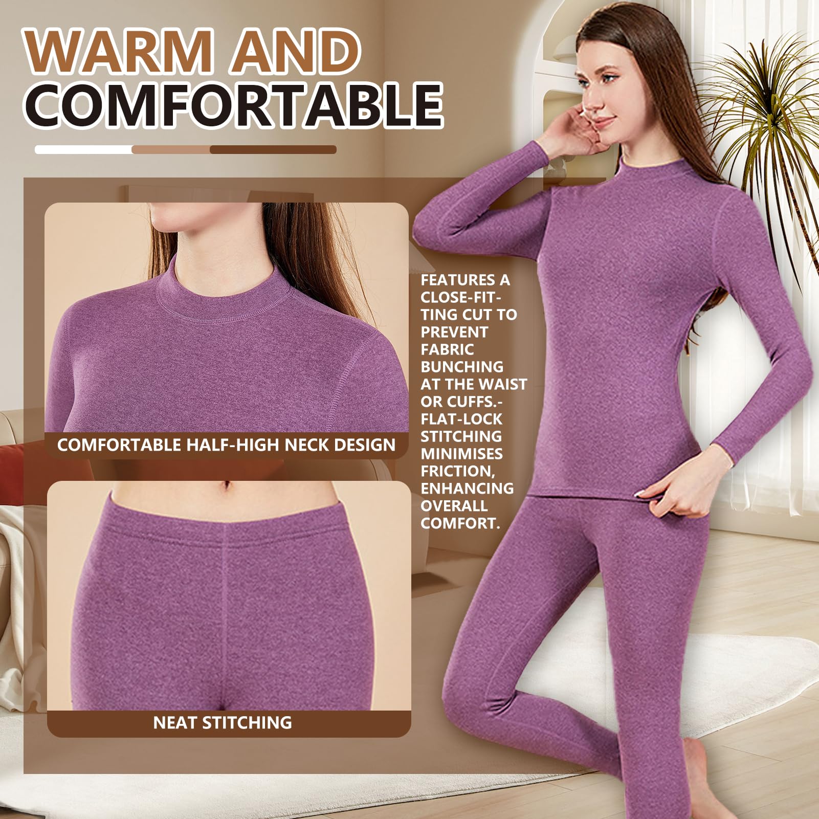 Conjunto de Ropa Interior Térmica para Mujer, Conjunto de Capa Base para Mujer, Leggings Térmicos de Manga Larga para Entrenamiento de Invierno