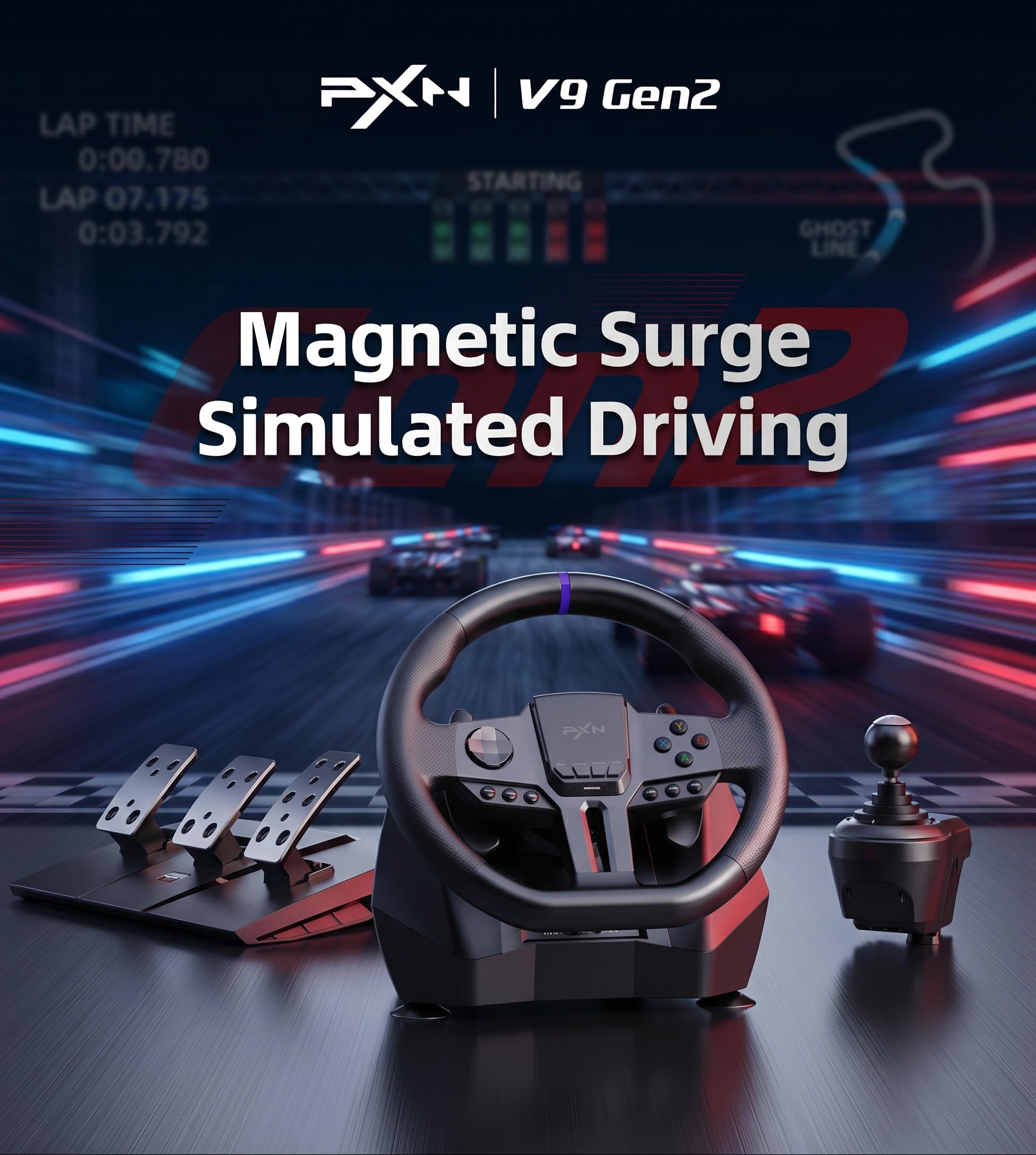 PXN V9 Volante per PC con pedali e cambio, 270/900 gradi, volante da corsa per PC, PS4, PS3, Xbox One, Xbox Series X/S, N-Switch (non supporta Mac/PS5)