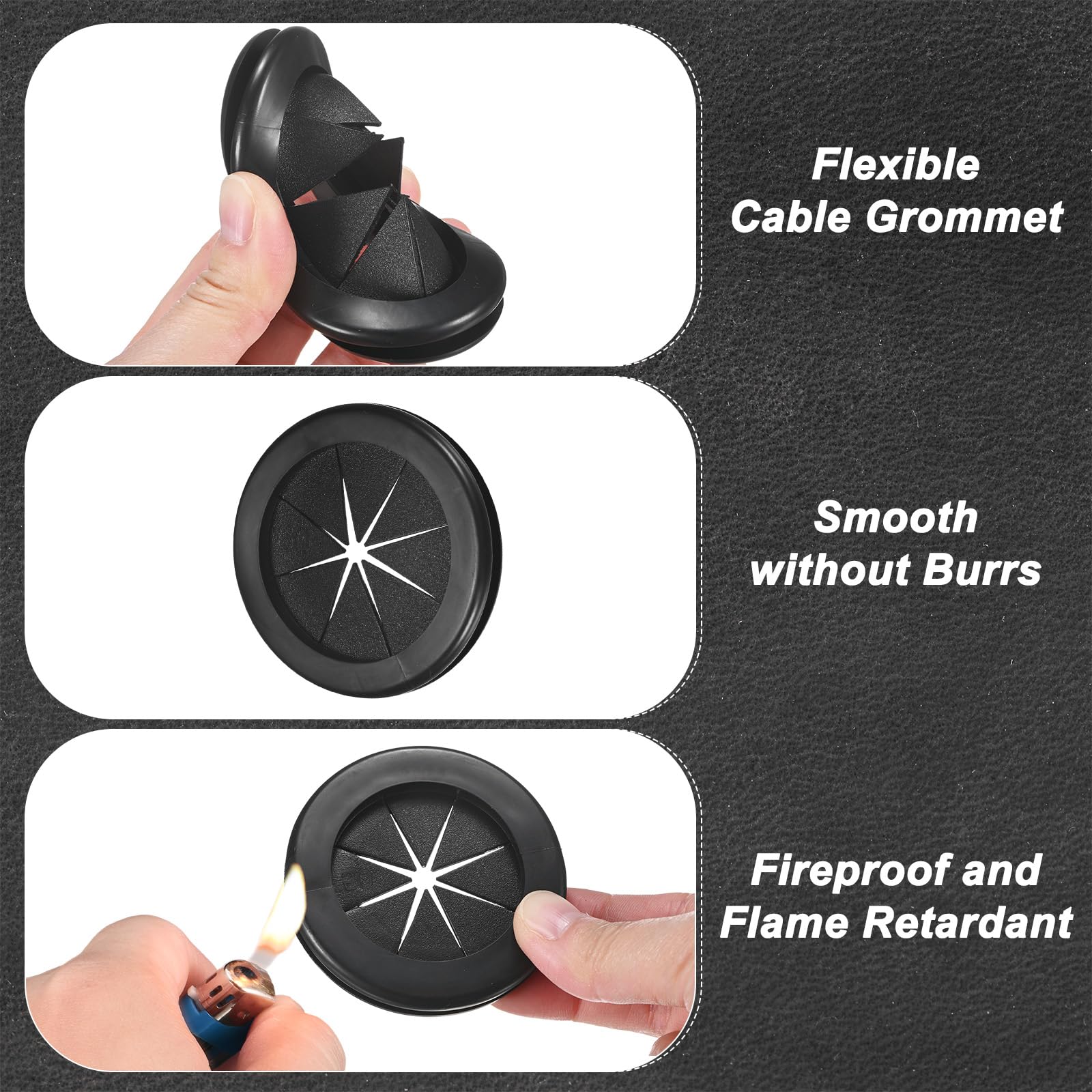 M METERXITY 4-Pack Rubber Grommets for Wiring 60mm Desk Grommet Double-Sided Flexible Cable Cord Grommet Desk Hole Cover for Cables/Wires Through Protection [Black - Image 2