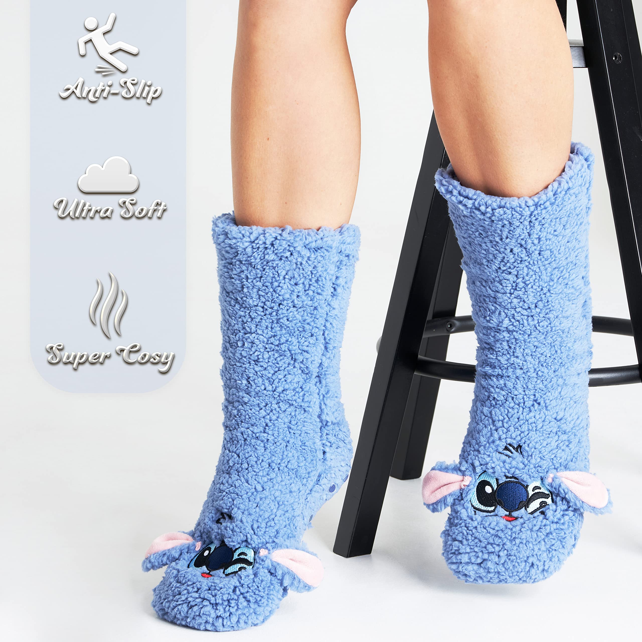 Disney Calze a Pantofola da Donna - Calzini Antiscivolo Donna in Caldo Pile - Idea Regalo Stitch Minnie Baby Yoda