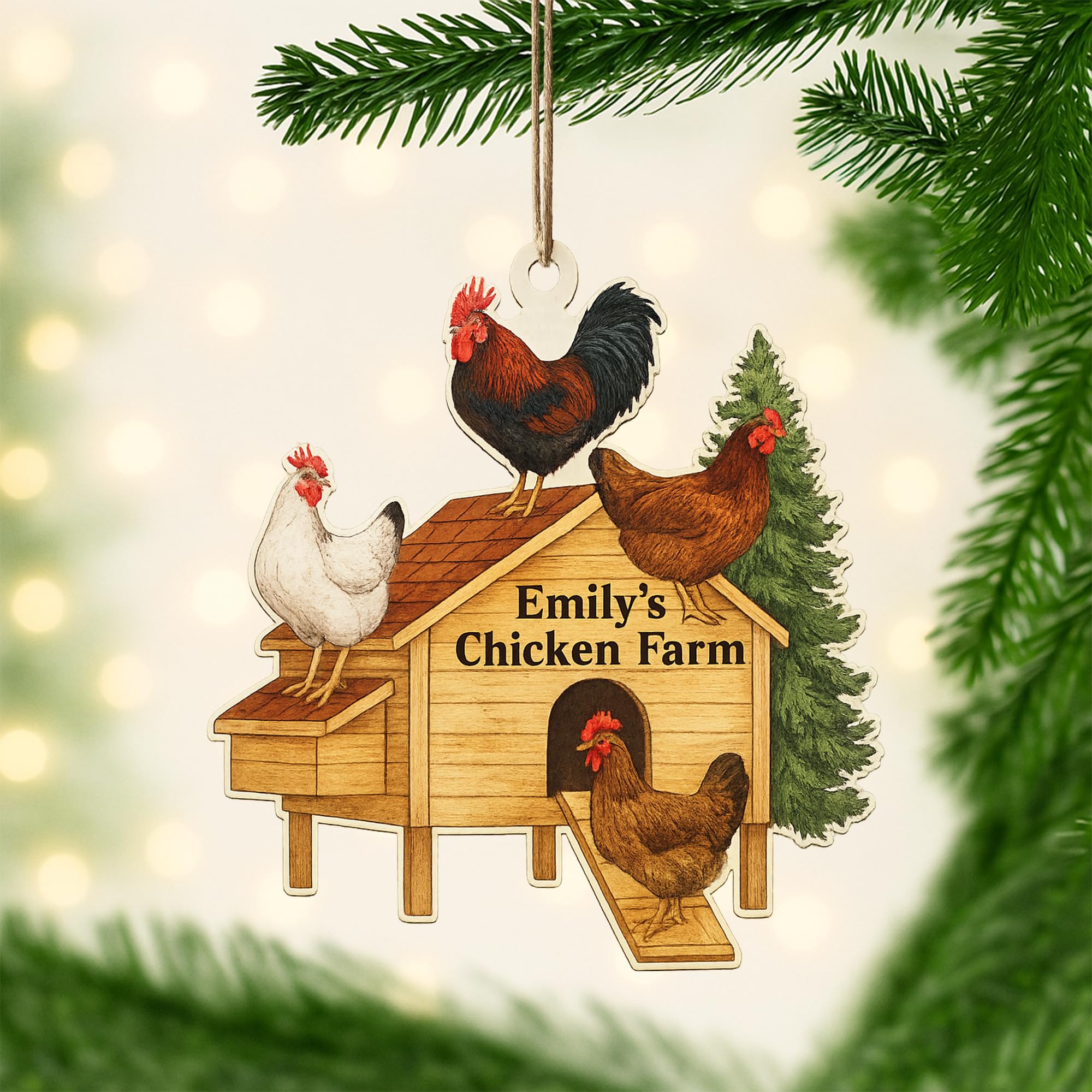 Personalized Chicken Ornament, Chicken Christmas Ornament, Custom Farm Name Ornaments, Chickens Farm Christmas Tree Ornaments, Gifts for Chickens Lovers - A8