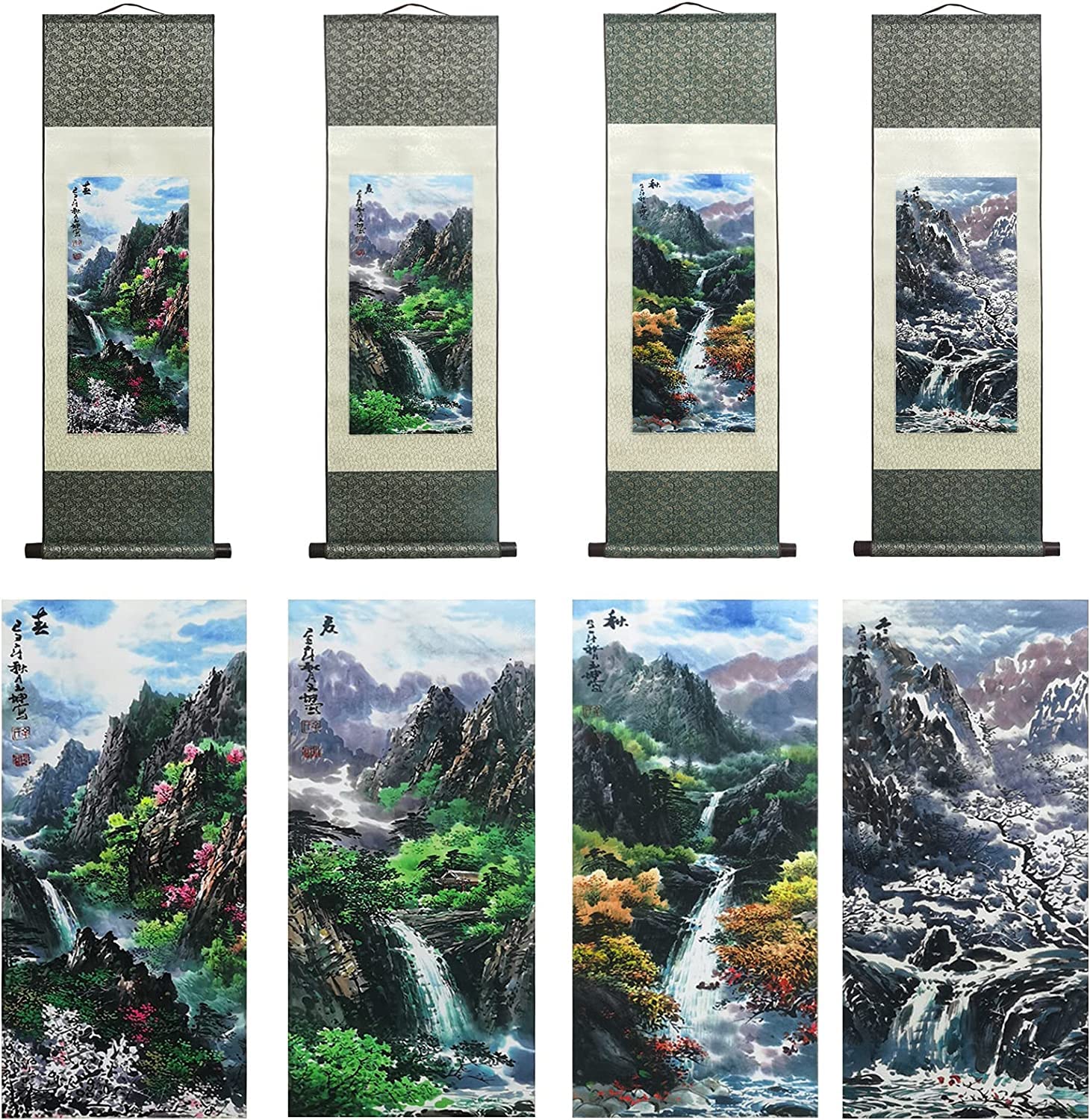 Vrfvsdasaas B5 Chinese Wall Art, Chinese Wall Art Scroll Painting,Silk Scrollg Summer Autumn Winter Landscape Beaut(B5)