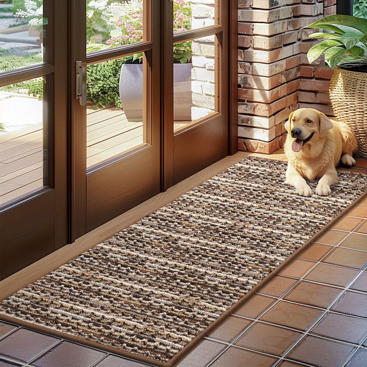 Biscpro Tapis d'entrée Interieur 50x120cm Paillasson,Antidérapant Lavable Tapis de Porte,pour Passage,Couloir,Cuisine,Terrasse,Jardin,Chambre-Café