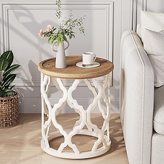 Farmhouse End Table, 18.5'' French Country Round Side Table, Distressed ...