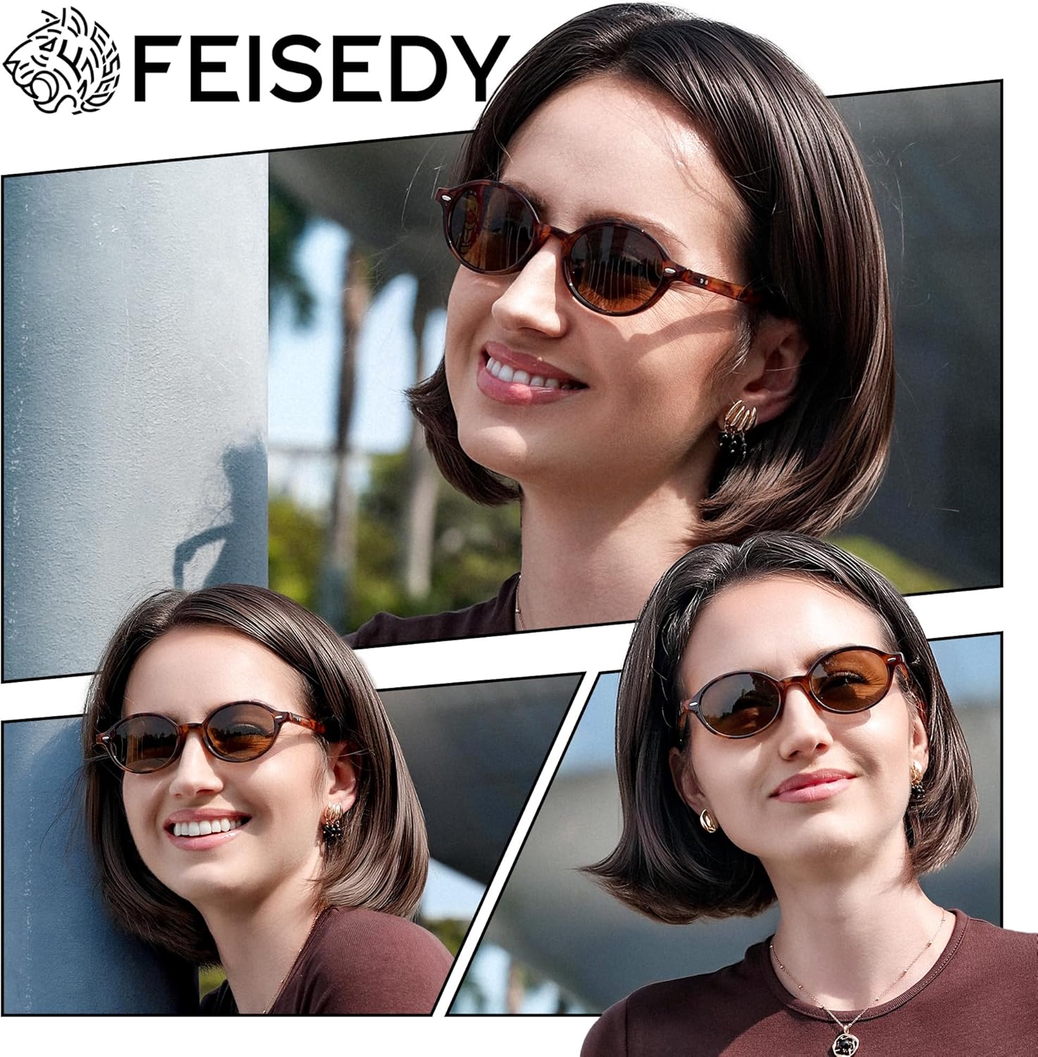 FEISEDY Retro Oval Sunglasses for Women 90s Narrow Round Lightweight Shades Y2k Trendy Sunnies B1171 - Image 3
