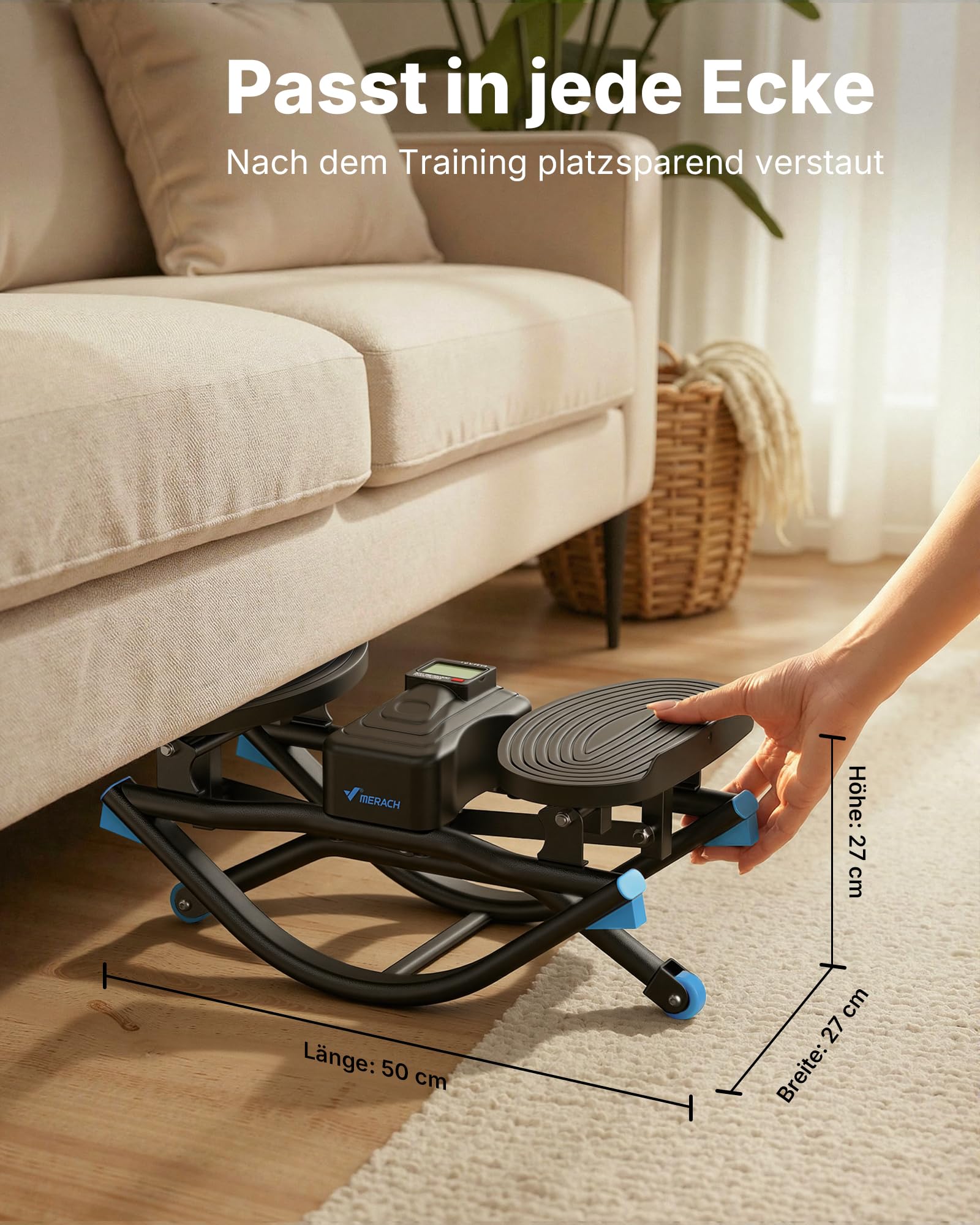MERACH Low-Impact Rocking U-Shape Stepper mit Seitlicher 3D-Bewegung,Leiser Heimtrainer mit LCD-Display für Zeit,Schritte & Kalorien,rutschfeste Pedale,Platzsparend für Zuhause & Wohnung
