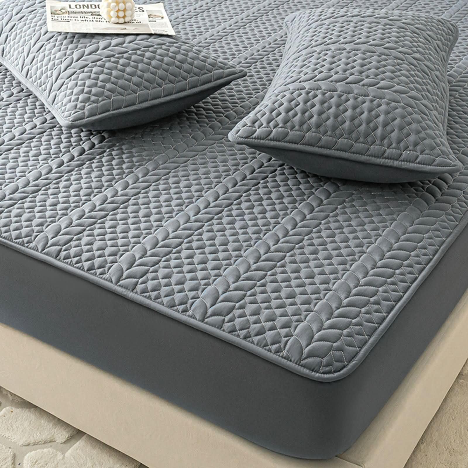 Set 2teilig Spannbettlaken Gewaschene Baumwolle, Einfarbig mit Weizen, 120 x 200 x 30 cm + 1 Kissenbezug, Spannbetttuch Dunkelgrau