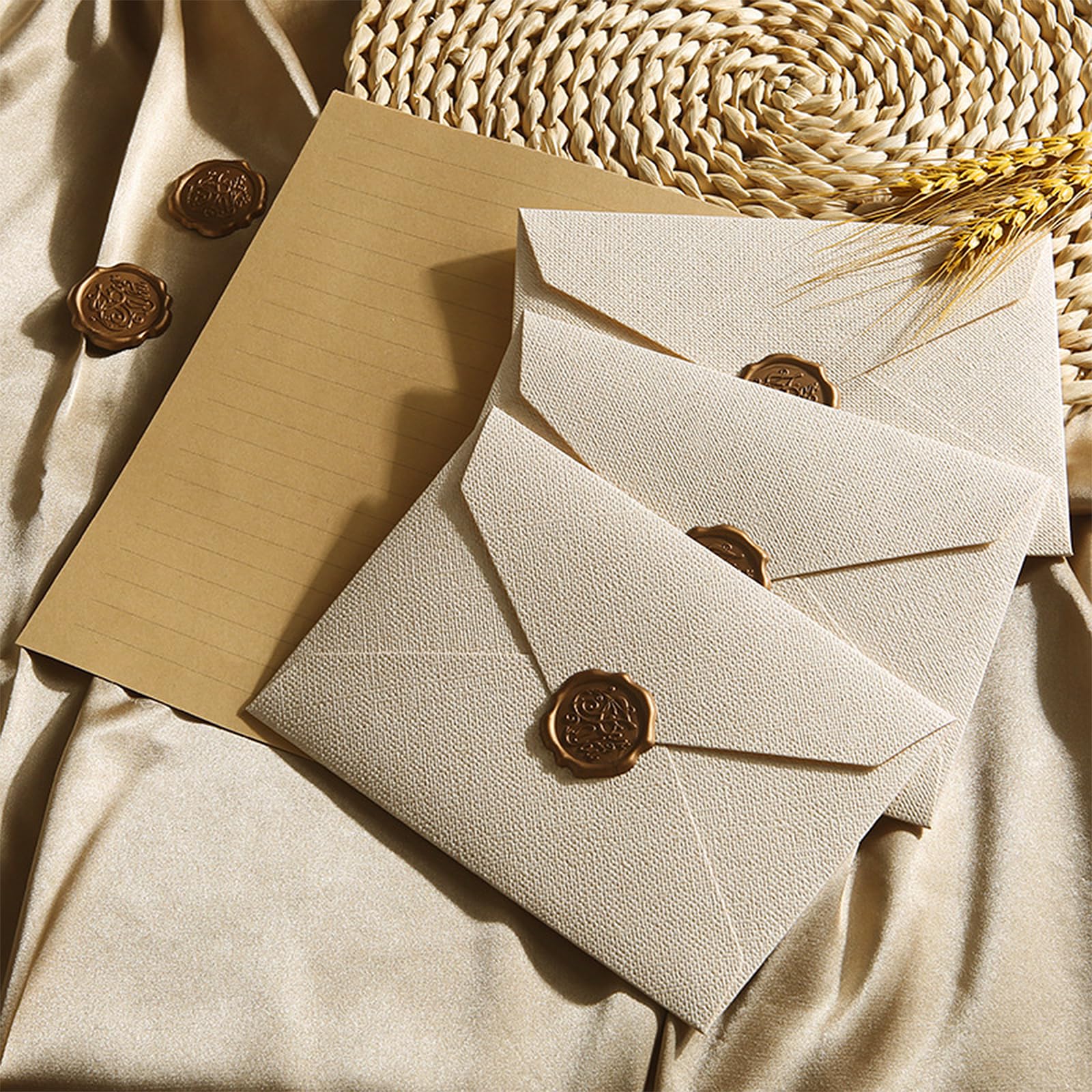 Set di Carta da Lettere Vintage 38 Pezzi, Buste in Lino con Sigillo di Cera, A5 Kraft per Inviti Nozze