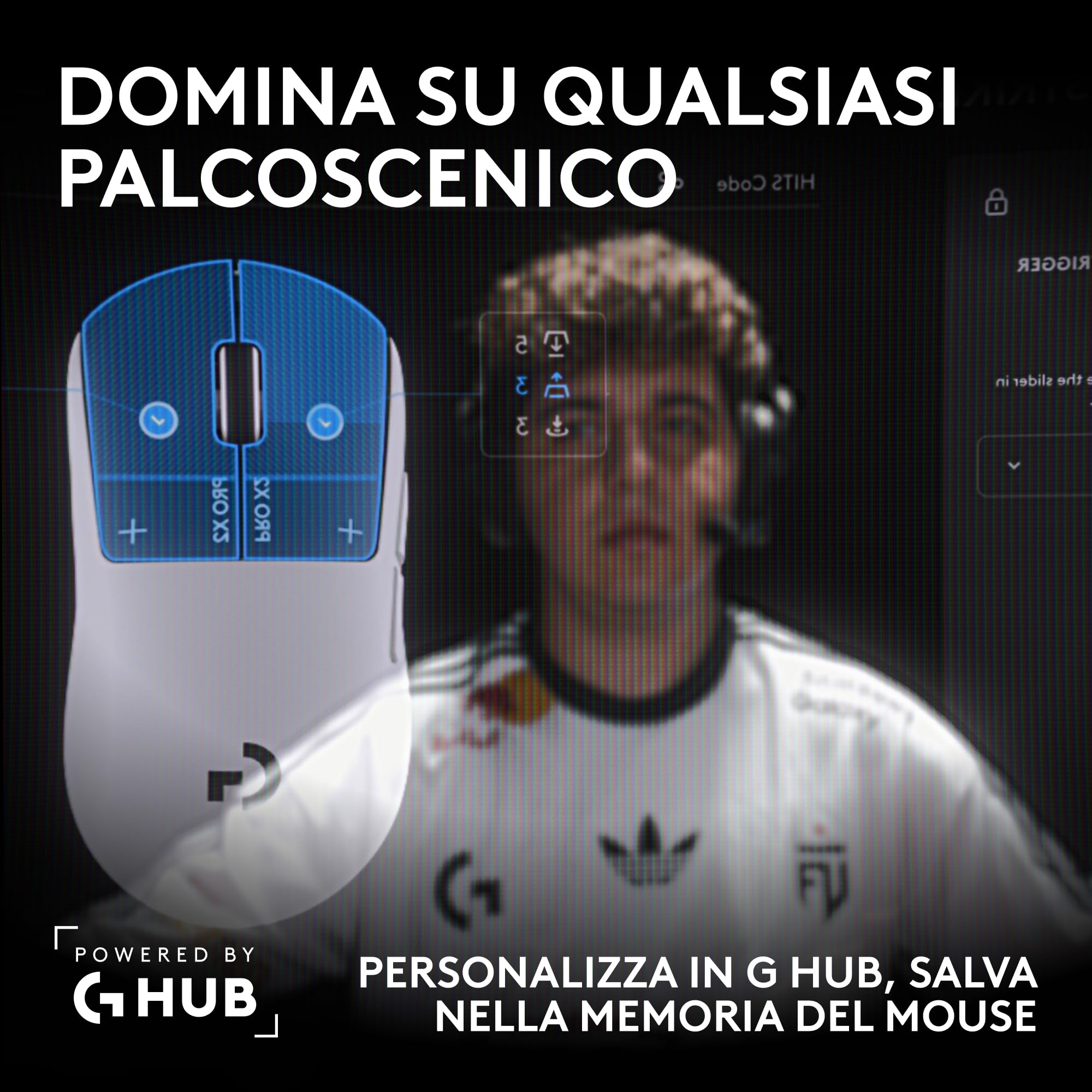 Logitech G PRO X2 SUPERSTRIKE LIGHTSPEED,mouse gaming wireless LIGHTSPEED, prestazioni veloci,leggero(61 g),feedback tattile del clic personalizzabile, ricarica USB-C,PC/Mac, German packaging - Bianco