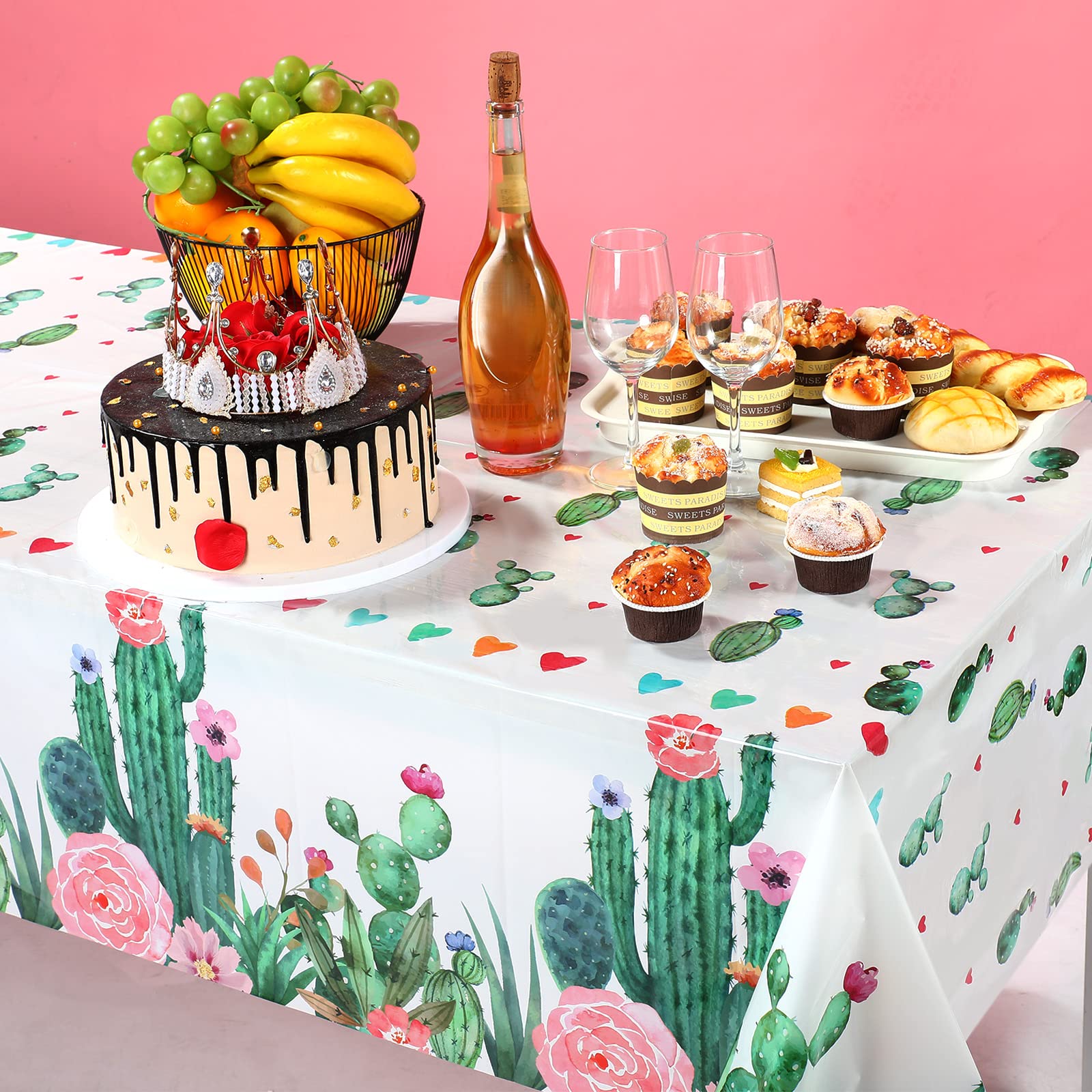 Odimibo 3-Pack Fiesta Tablecloths - Disposable Plastic, Cactus Llama Taco Design For Cinco De Mayo, Birthday, Baby Shower