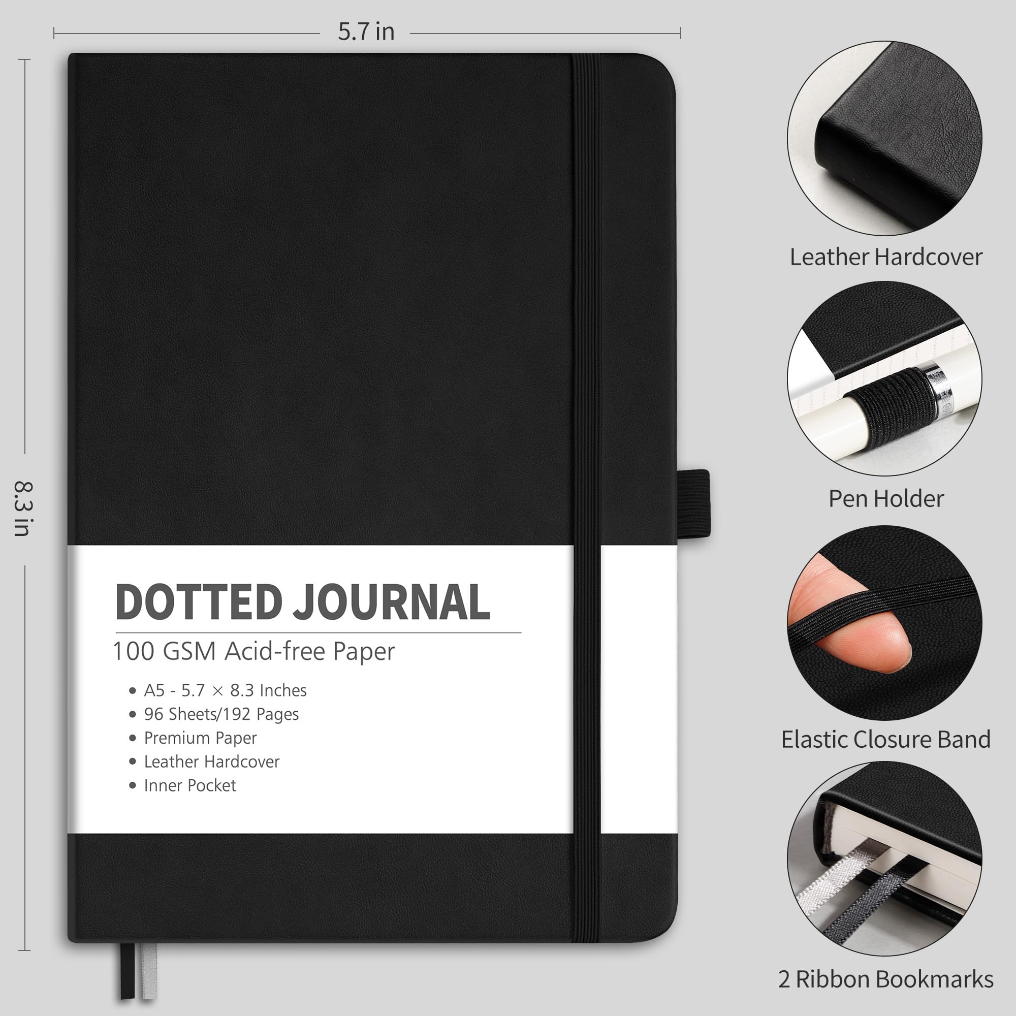 RETTACY Dotted Journal, A5 Dotted Notebook 192 Pages for Women Men Work Office School 100 GSM Thick Paper, Leather Hardcover - Image 2