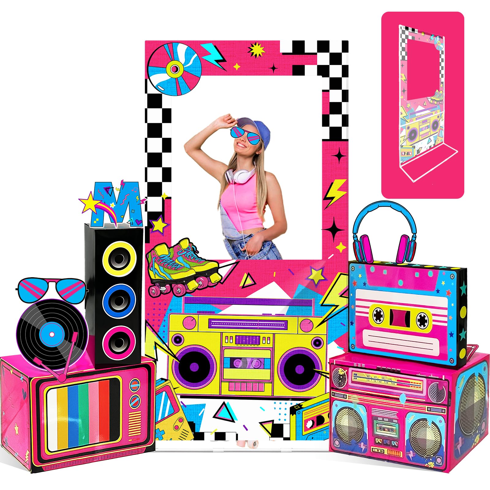 9Pcs 80s 90s Party Photo Booth Backdrop Kit
