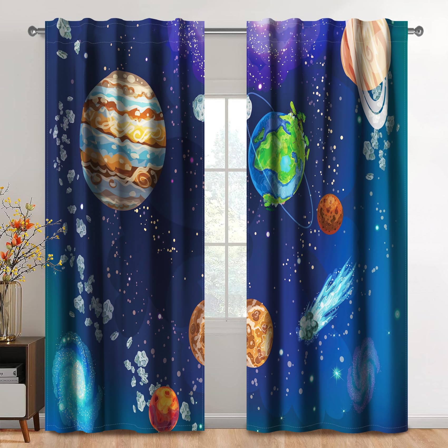 Kzzfqxb 140x229cm Planets Curtains Set of 2 Panels - Image 2