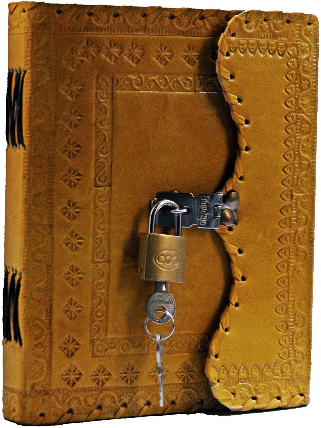 TUZECH Jornal Leather Diary to Write Poems, Notebook Personal Memoir for Office Home Unlined Paper Best Present Art Sketchbook Travel Daily Use with Lock & Key (Yellow, 7 Inches-5 Inches) 4