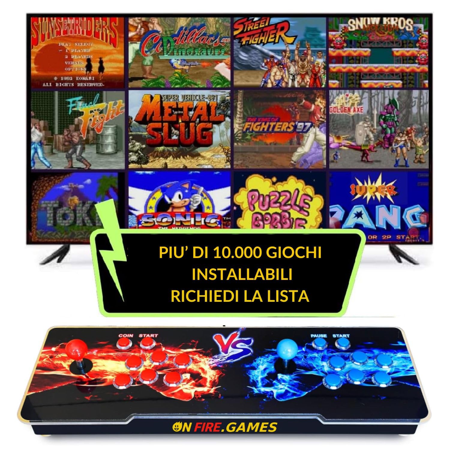 ONFIRE GAMES | PandoraBox E-SPORT | Console Arcade Standalone Con Più di 10000 Titoli Installabili Made in Italy | Tasti Personalizzabili e Controlli Arcade Classici (nero e rosso)