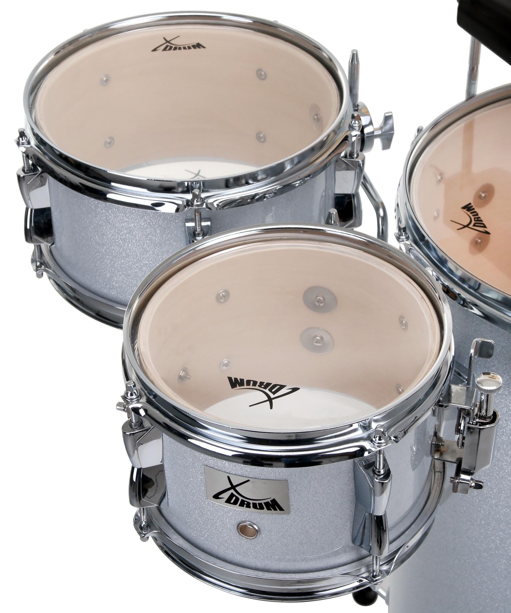 XDrum Club Drumset Cocktail Schlagzeug (inkl. Becken, Cowbell, Drumsticks und Stimmschlüssel) Silver Sparkle