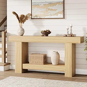 63 Inches Long Console Table for Entryway, Farmhouse Console Table for Living Room, 2-Tier Large Sofa Table with Storage, Wooden Entryway Entry Table for Entrance, Hallway